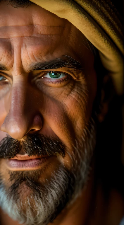 "(4k, Melhor qualidade de foto), Gethsemane, Cefas, drama intenso, depicting the complex history of Christ's passion."There's a man with a short beard, Epic portraits filmed cinematographically, Retrato Soft Shot 8K, retrato fotografia colorida 4K, 8k artistic portrait photography, cinematic portrayal, Retrato VFX altamente detalhado, retrato de um homem de 57 anos foto de retrato de um homem, fotografia retrato 4 K, Retrato tirado 8 K, Cinematic realistic portrait