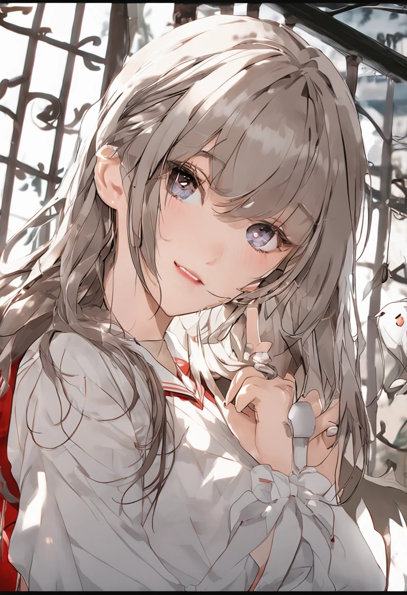 (masterpiece、top-quality、in 8K、Supreme Detail)、(Little girl),(discreet breasts),(A room in the school)、(Student uniform)、((surrealist、Live-action))、(tiny chest、 Golden big eyes、tthin eyebrows、Young features、Lustrous lips、Long straight hair)、(Textured skin)、Silver-haired Japan、Lower body naked、(Straddling a man、cowgirl style:1.2)、((sexscene:1.6))、Artistic nudity、smeared with white liquid