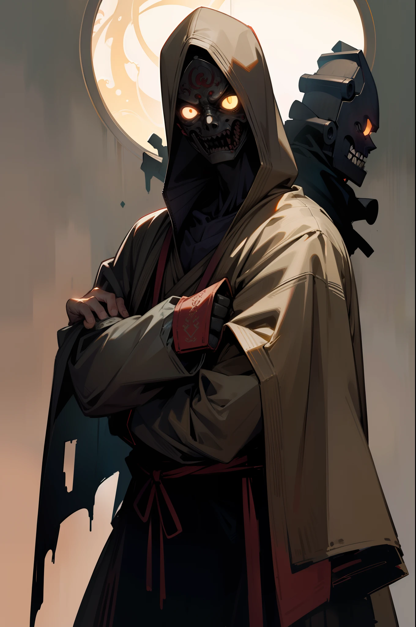 zombi,Wearing an iron mask,Hands with gorgeous fists,Standing