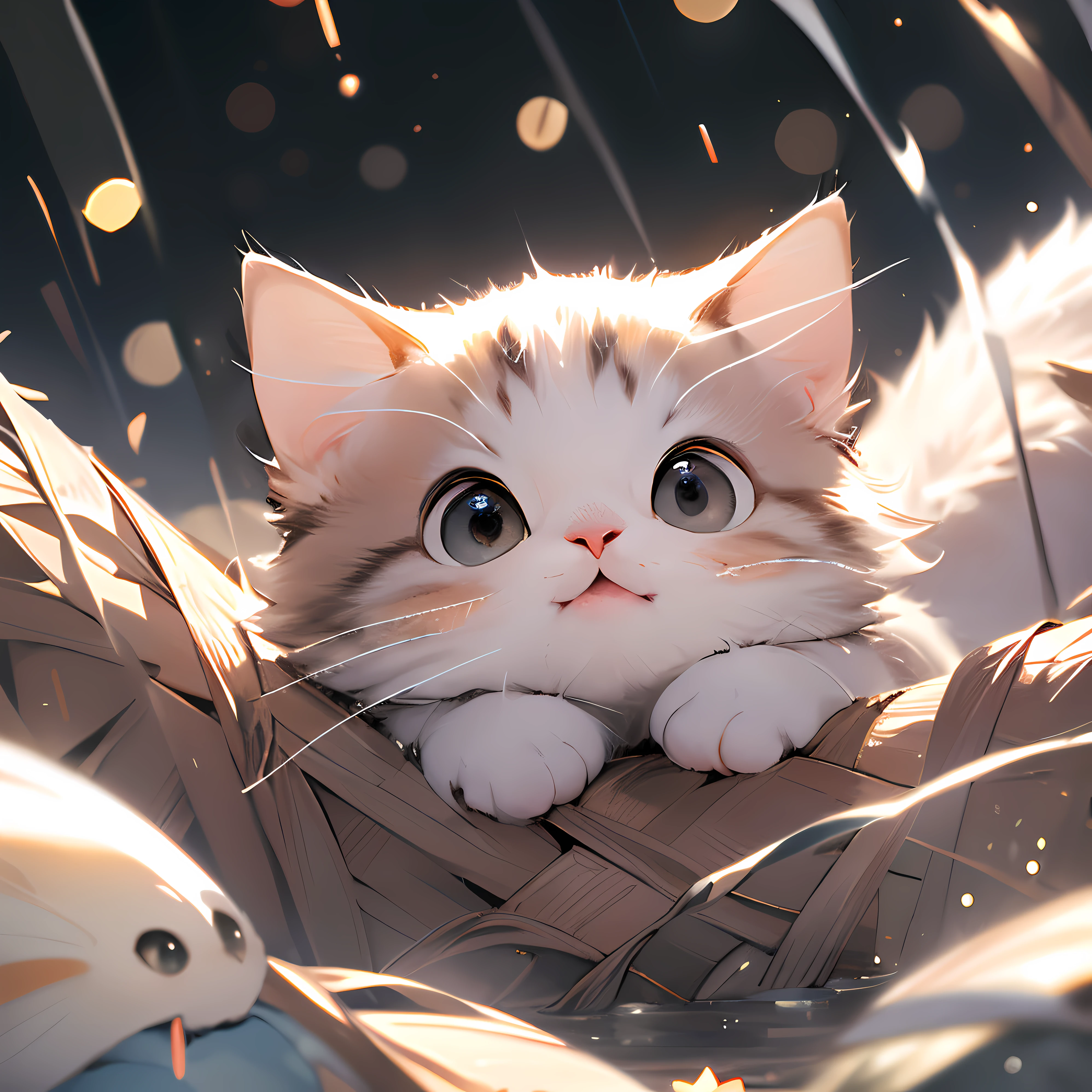 ,(Masterpiece:1.2, High quality),
No Man, cat, :3, Animal focus, Animal, simplebackground, view the viewer, Crying, greybackground, Touched,Soft lines,Soft light,As estrelas,Catch big fish,rainwater,soft filter,Background bokeh