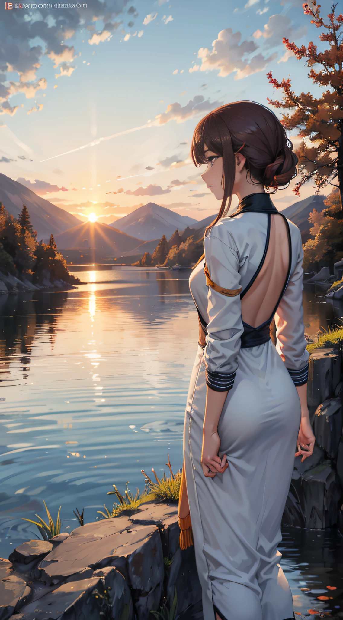 The evening breeze is long,Autumn water,Sunset on the mountainside,Goose dorsal sun