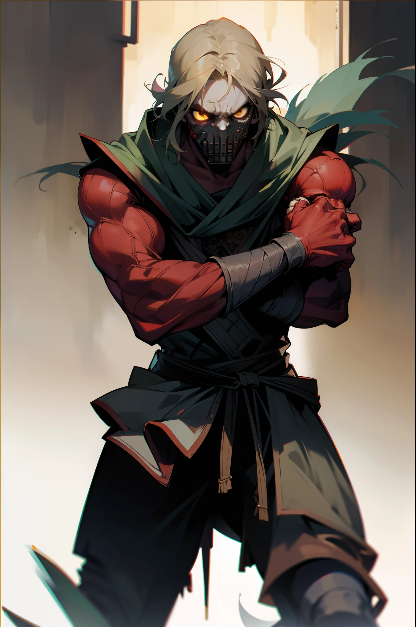 Strong,zombi,Wearing an iron mask,Hands with gorgeous fists,Standing
