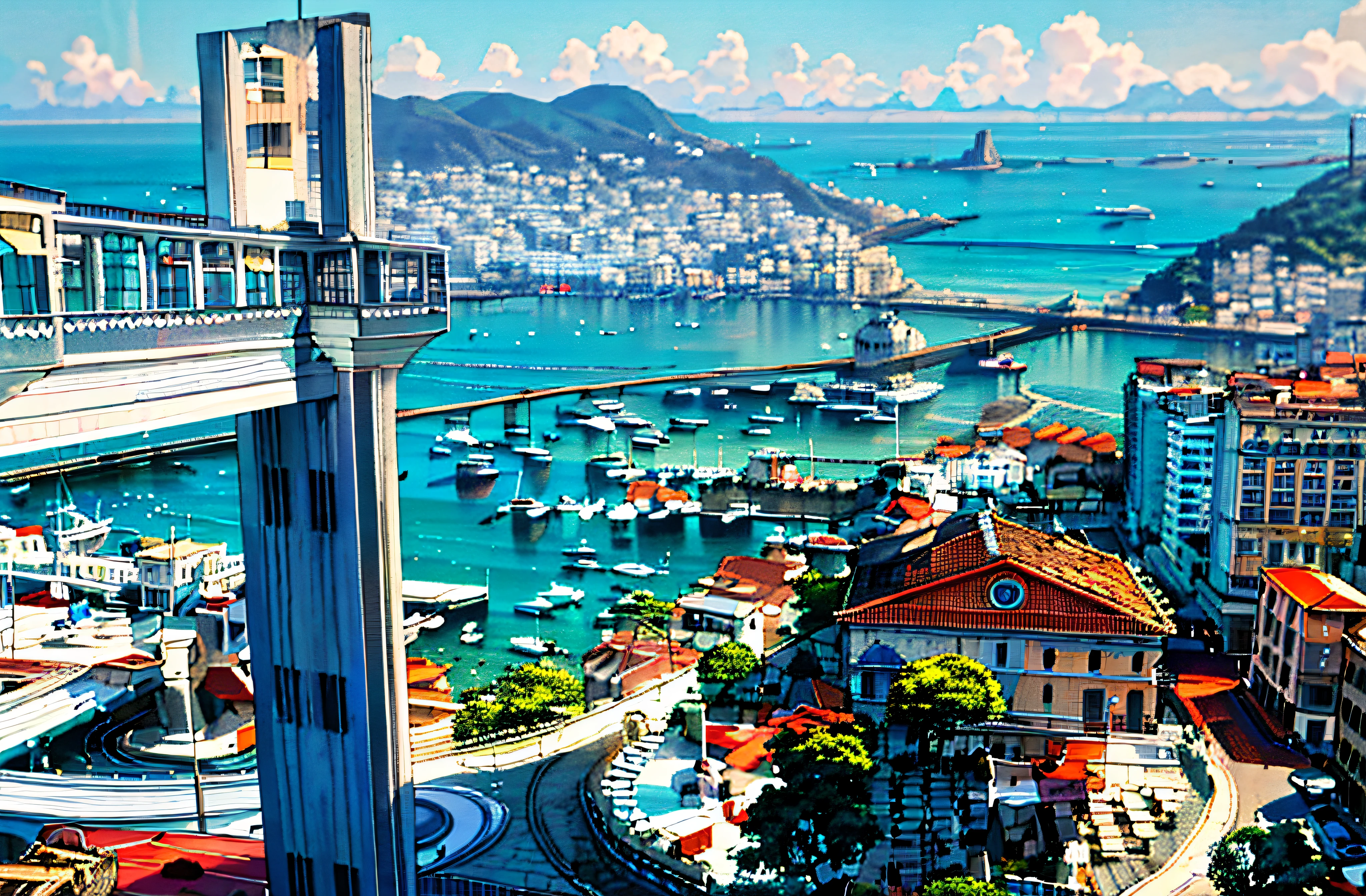 Arafed view of a gate with boats and buildings in the background, salvador, Ruas de Salvador, Lisboa, inspired by Almada Negreiros, sao paulo, Directed by: Fernando Gerassi, Brasil, um alto, the sea seen behind the city, Malika Favre, um olho, porta, Directed by: Felipe Seade, rio de janeiro, amazing view