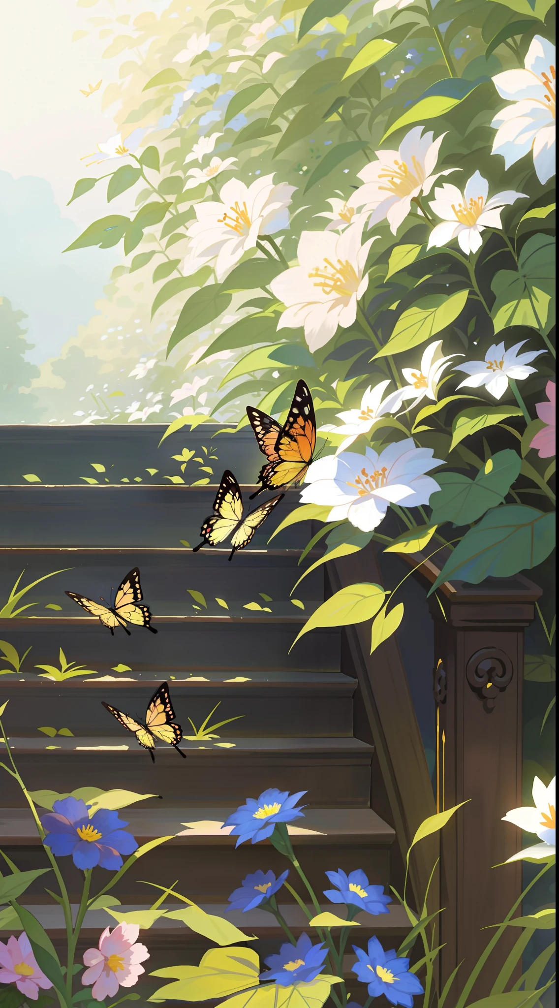 tmasterpiece,Best quality at best,There is a butterfly sitting on a flower bush, flowers and butterflies,Delicate butterflies, harmony of butterfly, nature and floral aesthetics, Butterfly, Butterfly in the foreground, wallpaper - 1 0 2 4, Beautiful photography, aesthetic cute with flutter, harmony of nature, Beautiful photo, nature in all its beauty, very beautiful photograph of, author:Xie Shichen