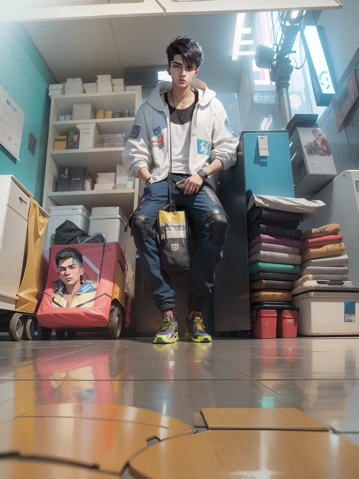 Change baground cyberpunk 17 years old handsome boys realistic face. 8k