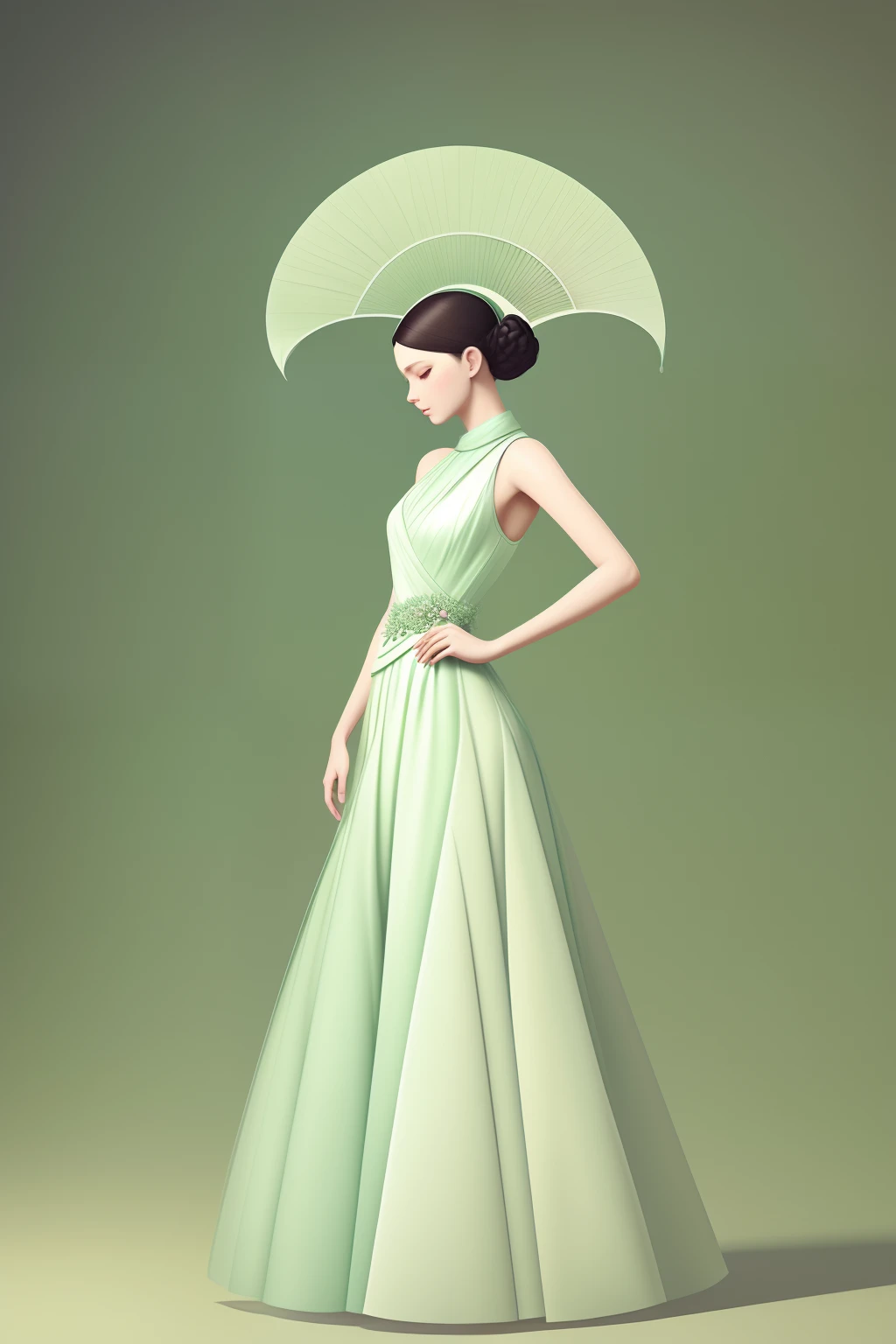 Huge soft mint green oversized lotus leaf,Standing was a lady in a crescent-white dress, Brunette lady with glowing tulle dress, inspired by Igor Kieryluk, It is covered with fleshy pinkish white and pink, inspired by Wadim Kashin, by Russell Dongjun Lu, inspired by Yanjun Cheng, inspired by Hsiao-Ron Cheng, Beautiful digital artwork, inspired by Ray Caesar
