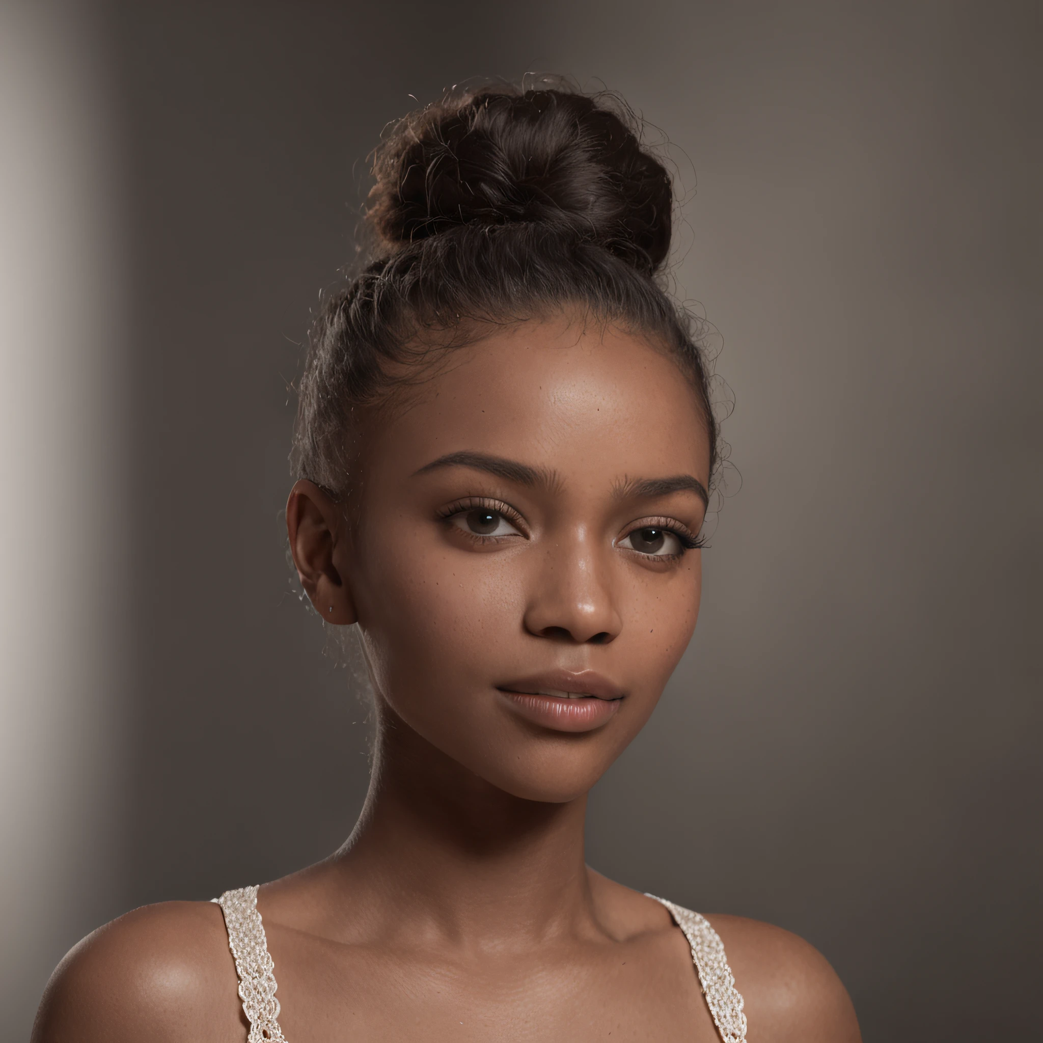 A photorealistic view of a beautiful 25 year old girl, African American, brown skin, skinny, flat chest, tiktok, instagram, depicted in high-quality photographic detail. with 8K resolution, Every aspect of the scene is recreated with stunning photorealism. Utilizando o poder do Unreal Engine, The composition is carefully crafted to capture the essence of the moment. Detalhes intrincados, como detalhes da ferramenta, are rendered impressively. Reflections traced by rays and realistic shadows increase the authenticity of the scene. The color palette is elegantly adjusted, criando uma atmosfera envolvente. The result is a hyper-realistic representation, that gives life, imerso em detalhes e profundidade.