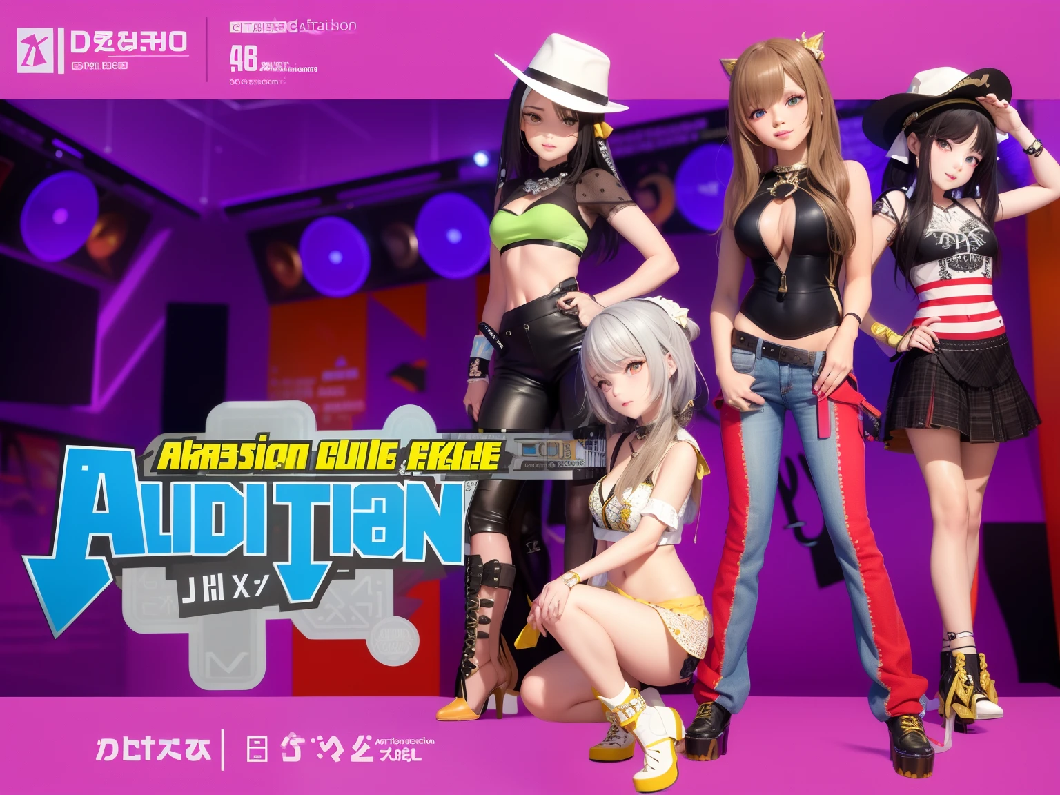a close up of a group of girls in different outfits, trending on artistation, cgstation, trending at cgstation, featured in artistation, visual novel cg, pixiv 3dcg, game cg, trending on cgstation, imvu, popular on art station, trend of artistation, live2d virtual youtuber model, arstationhd, arstationhq