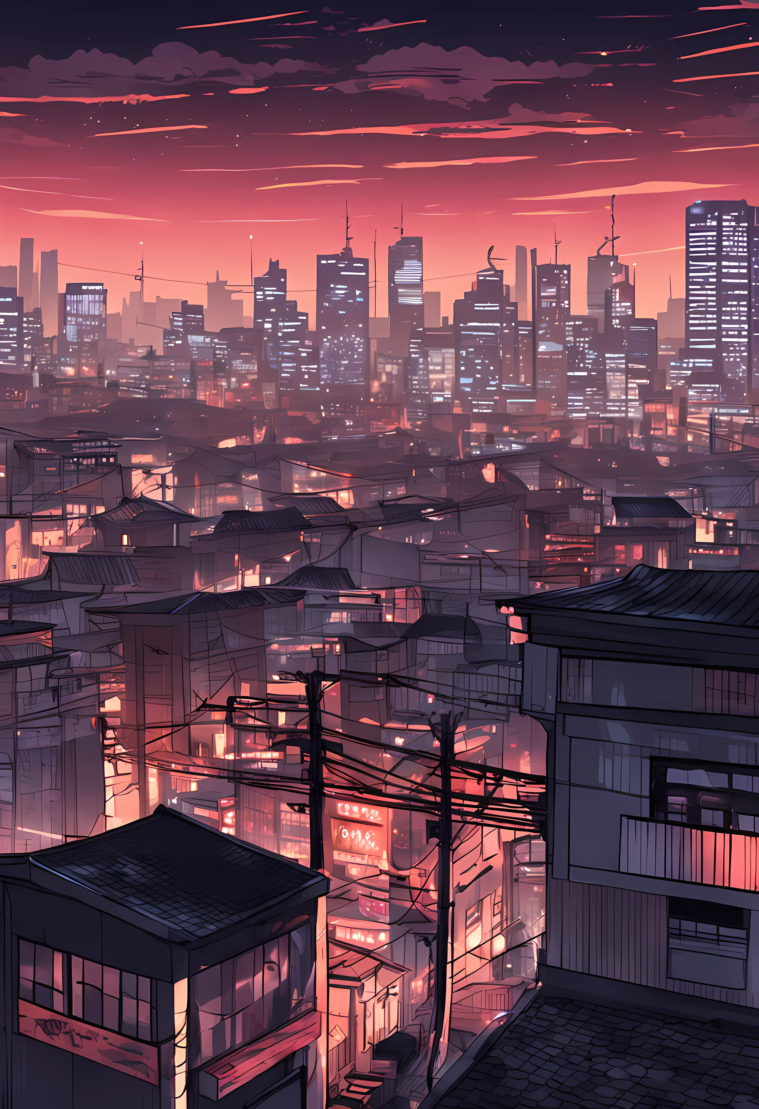 [Create a stunning night cityscape inspired by the style of Sui Ishida's Tokyo Ghoul.]