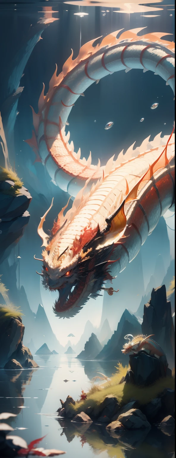 (((chinesedragon，In the water)))，Silvertone，Gold transparent。
