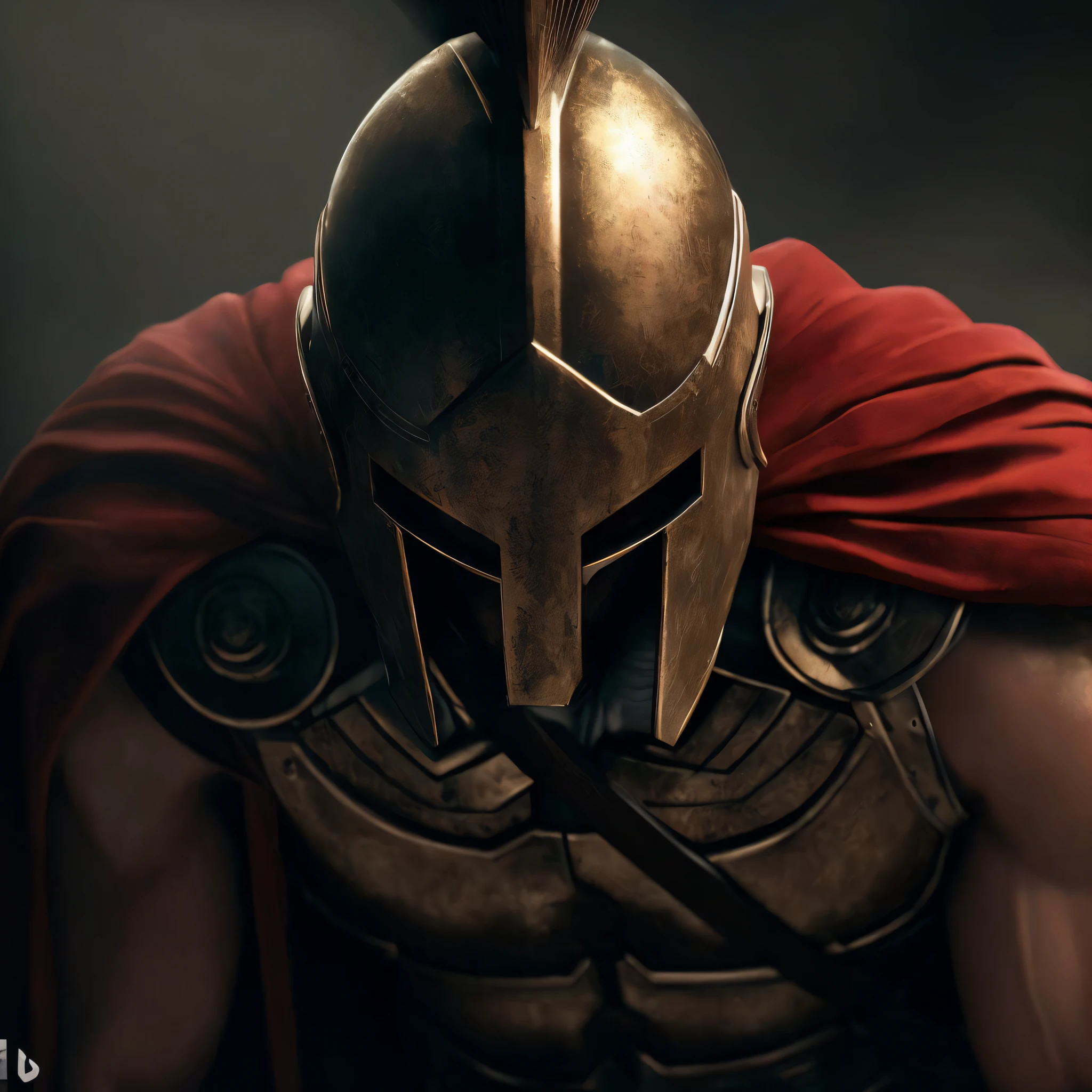 um close up de um homem usando um capacete e uma capa vermelha, guerreiro eEspartanoo, vestido com armadura eEspartanoa, Espartano, armadura eEspartanoa, EEspartanoo sorridente, Mito grego pintura digital, Godrays pintura digital, Raiva eEspartanoa, epic digital painting, pintura digital. octan render, ares com armadura pesada e espada, Armadura grega, levando eEspartanoos para a batalha