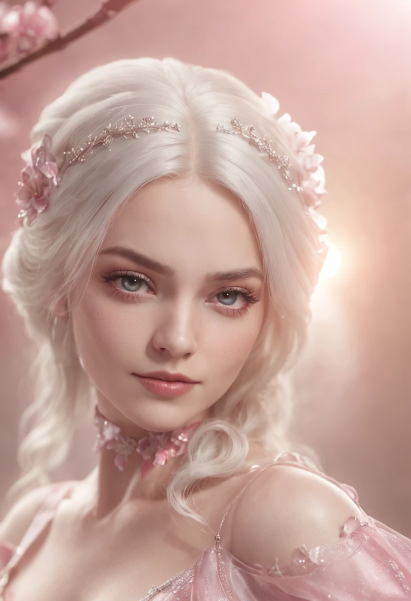 blond woman with white hair and glowing lights in a pink dress, beautiful digital artwork, fantasy gorgeous lighting, gorgeous digital art, stunning digital illustration, digital fantasy art ), 3 d render character art 8 k, a stunning young ethereal figure, 4k highly detailed digital art, ethereal fantasy, very beautiful digital art, beautiful digital art, fantasy digital art, digital fantasy art