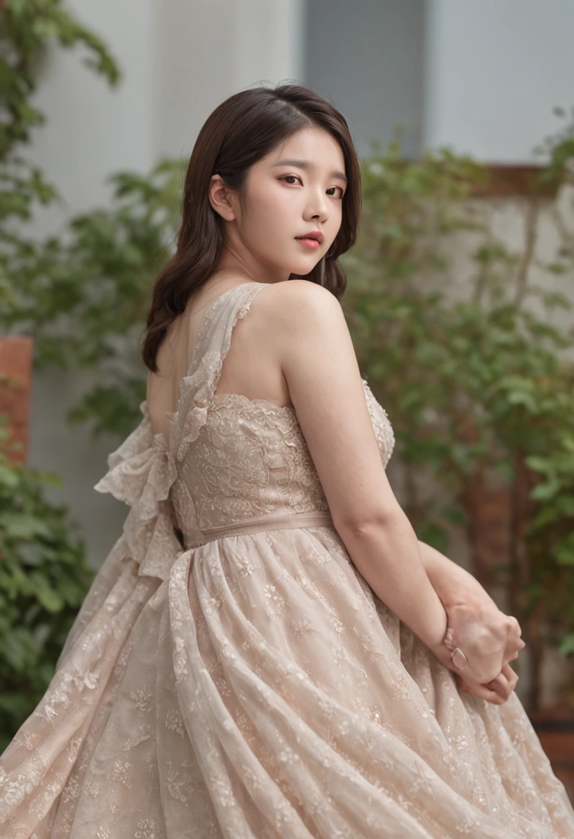 (8K, best quality:1.2), (masterpiece:1.37), (photo, photorealistic:1.5), (ultrahigh-res), full body, pregnant 40weeks, huge belly, (big belly:1.5), (big breast:1.5), long dress, IU from Kpop, ((kpop)), (analog:1.2), (high sharpness), (highly detailed photo:1.1), realistic, real shadow, (studio background:1.2), asian face, photographed by Canon EOS R6, 135mm, 1/1250s, f/2.8, ISO 400