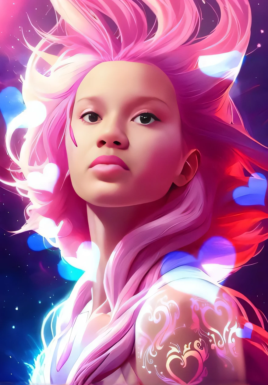 uma com cabelo rosa e tatuagens no peito, arte de fantasia digital colorida, lindo arte digital, bela arte digital, Beeple e Jeremias Ketner, pintura digital brilhante, lindo pintura digital, linda arte digital linda, Ross Tran 8 K, bela arte digital, Anime Girl with Cosmic Hair, arte digital muito bonita, inspirado em Ross Tran, Estilo Ross Tran