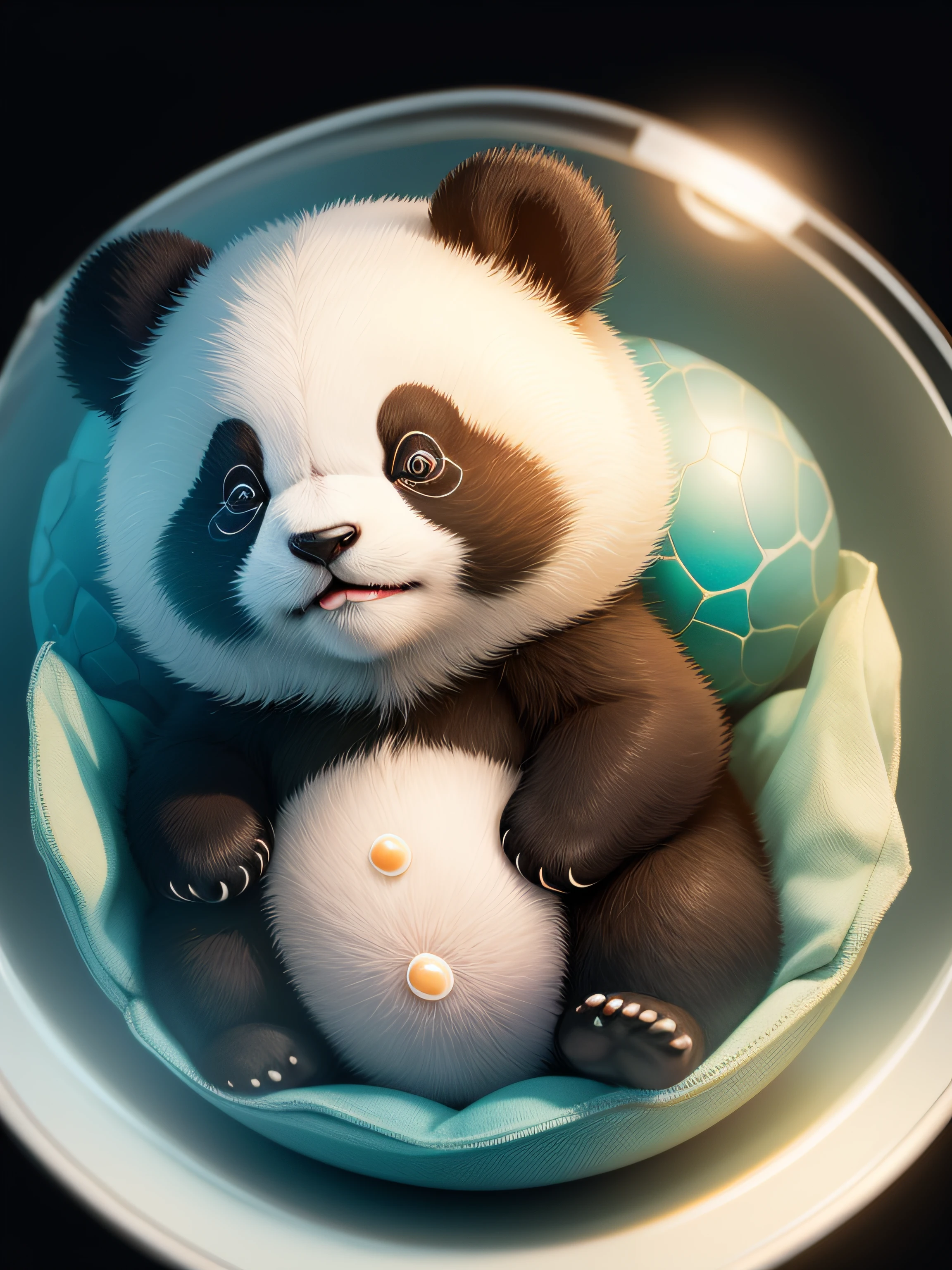 A little cute panda in the crack egg cell, clear background