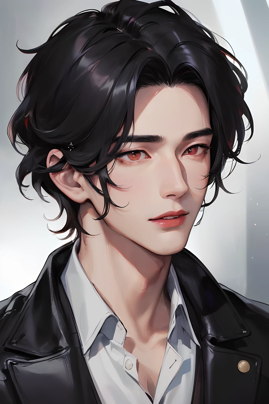 official art, masterpiece, 1boy, sharp focus, (Korean man:1.3), (handsome man korean:1.3), korean handsome, Delicate and manly hair and eyes and face, realistic, ultra detailed, handsome man, glow white particle, (sidelighting:1.2), scenery, black hair, cool expression, dynamic hair, detailed black hair, glow red eyes, sexy, in the dark, deep shadow, low key, cold light, dynamic light, cinematic lighting, cinematic lighting, mature man, face closeup, face detail, red lips detail, very detail eyes, detail faces, face detail, detail, utra detail, very detail, highly detail,