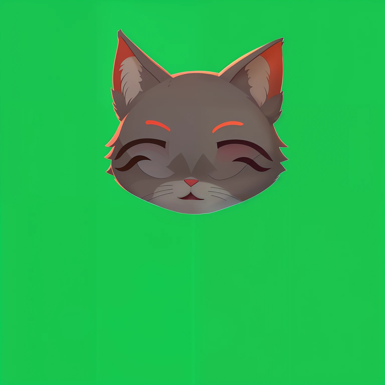 There is a cat with a red nose and a green background, sem linha, cat head, the cat is smiling, Gato. Pintura digital, illustration of a cat, quanto ele faz, visual anime de um gato bonito, raposa verde digital, Gato Anime, sem texto, a cat is smiling, rosto refinado e focinho, foto do gato, design de adesivo do telegrama