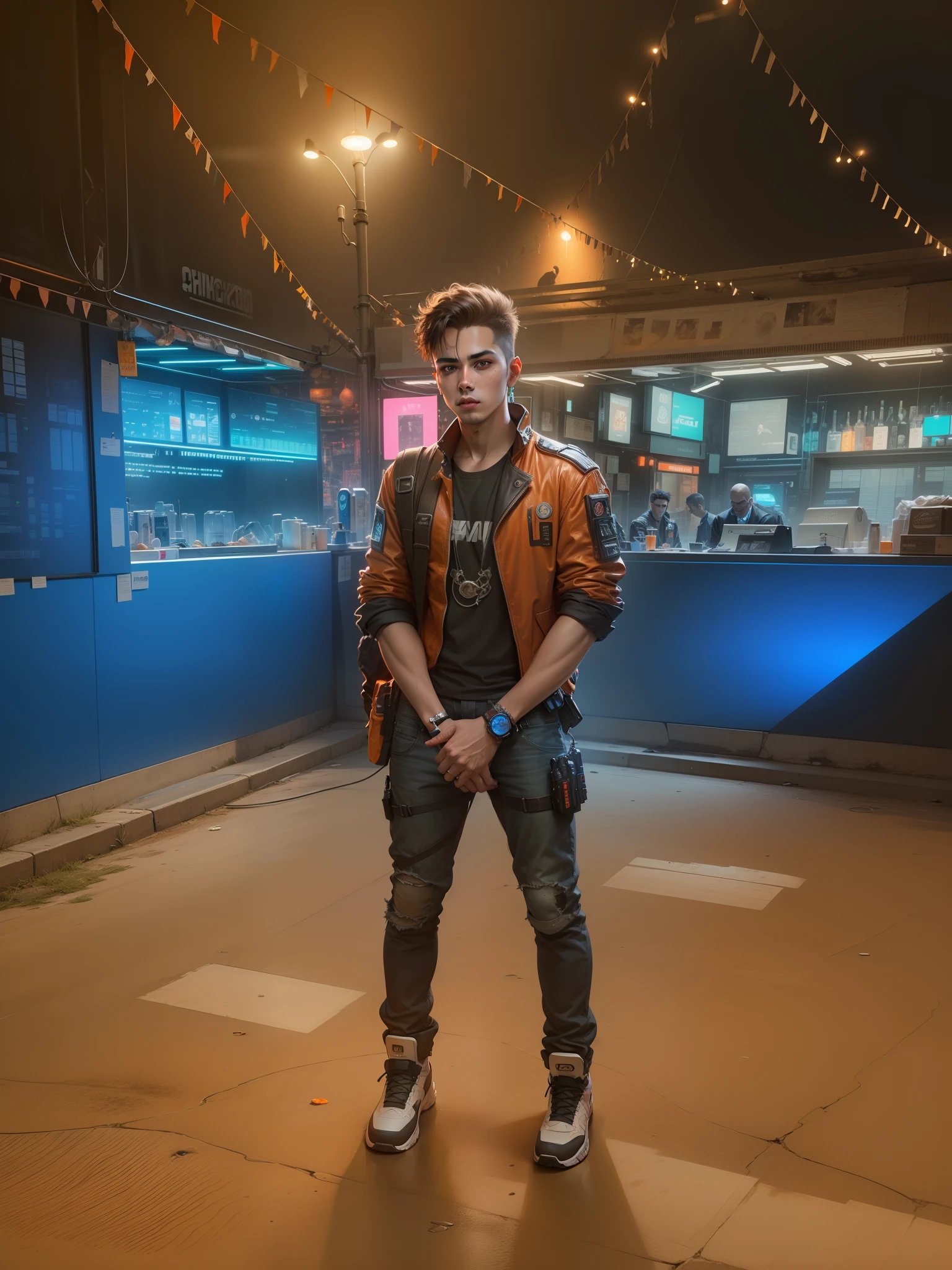 Smart boy, realistic face, original face,background change, cyberpunk background, orange rim light background,8k resulation,ultra hd