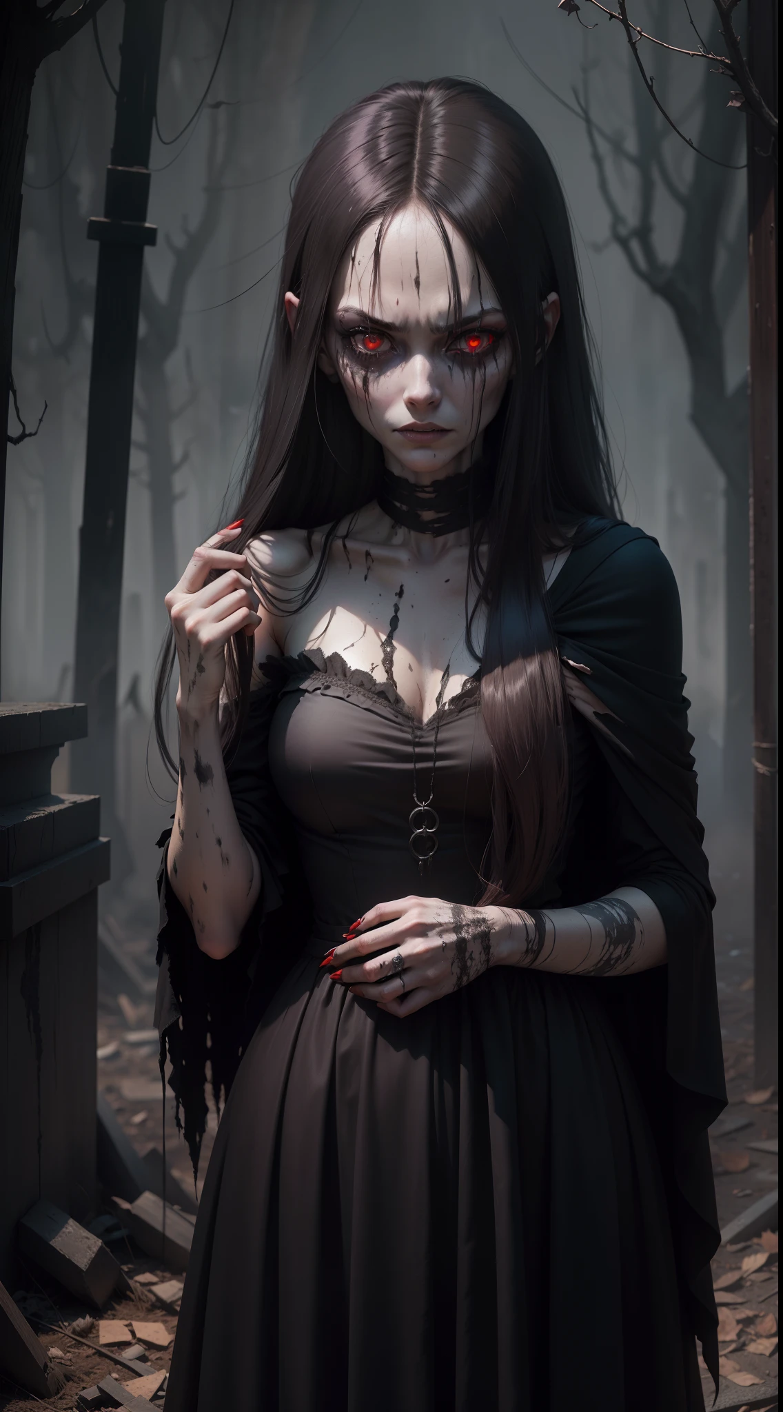 巨作, Best Quality, highs quality, highly detailed CG Unity 8k wallpaper, Portrait of a pagan goddess, Antichrist, Doomsday, holy, award-winning photography, Realistic Photos,A highly detailed, trending on Artstation, trending on cgsociety, complex, highly detail, dramatic, art by midjourney, Blood on the face, evil smile, Horror art, Dread Zentangle, mandala, Tangle, Entangle:0.5) big chest