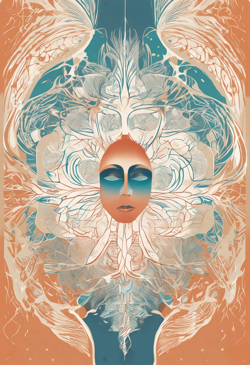 Design an exclusive application logo representing the concept of "Renewing Minds from Afar." Create a minimalist image of an abstract, interconnected network of gentle waves, forming a central nucleus. This nucleus could resemble a serene face, symbolizing the restoration of psychological energy through remote psychotherapy sessions. Utilize a calming color palette to enhance the soothing effect. Logo design, simplified vector illustration, --ar 1:1 --v 5
