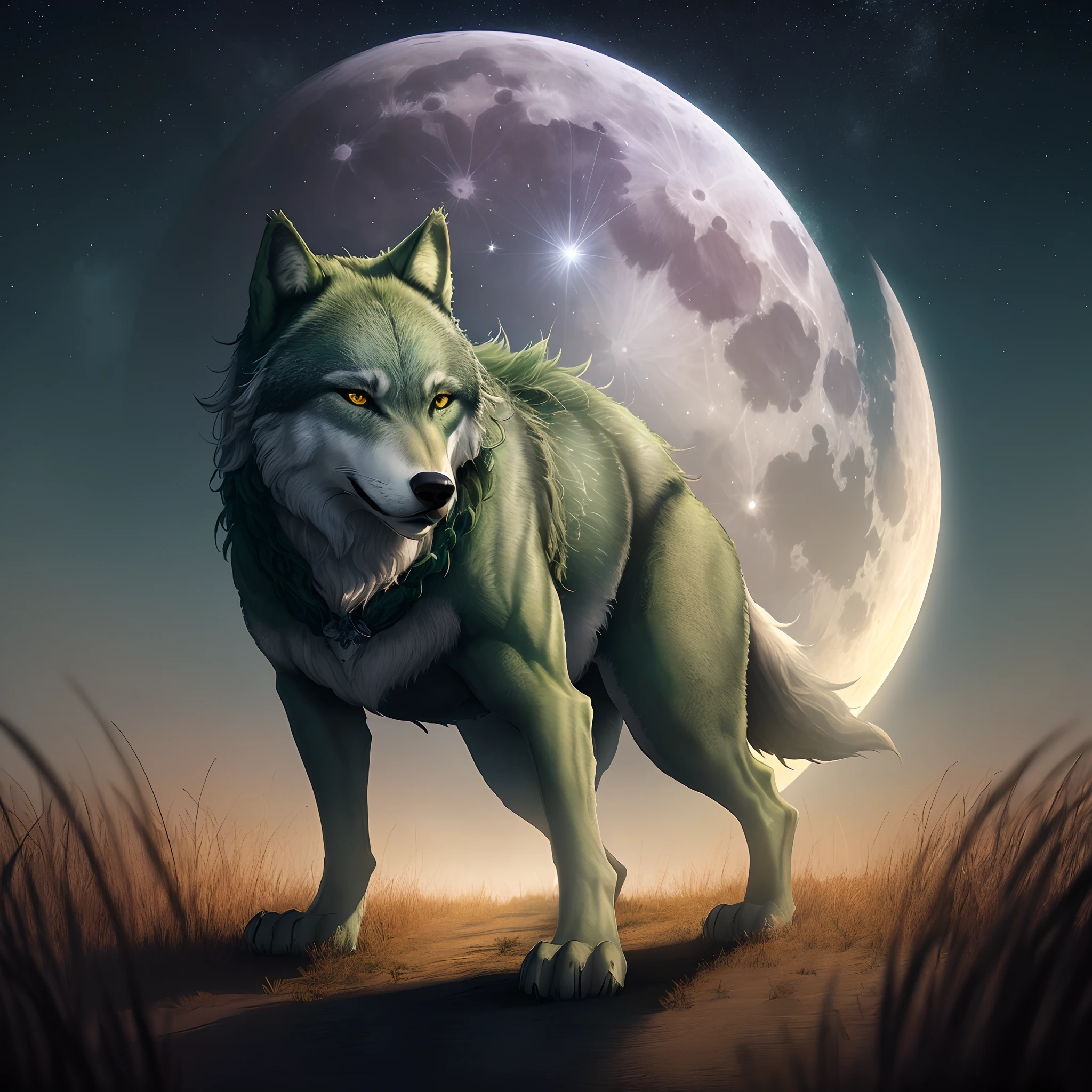 Fundo verde do lobo lua cheia