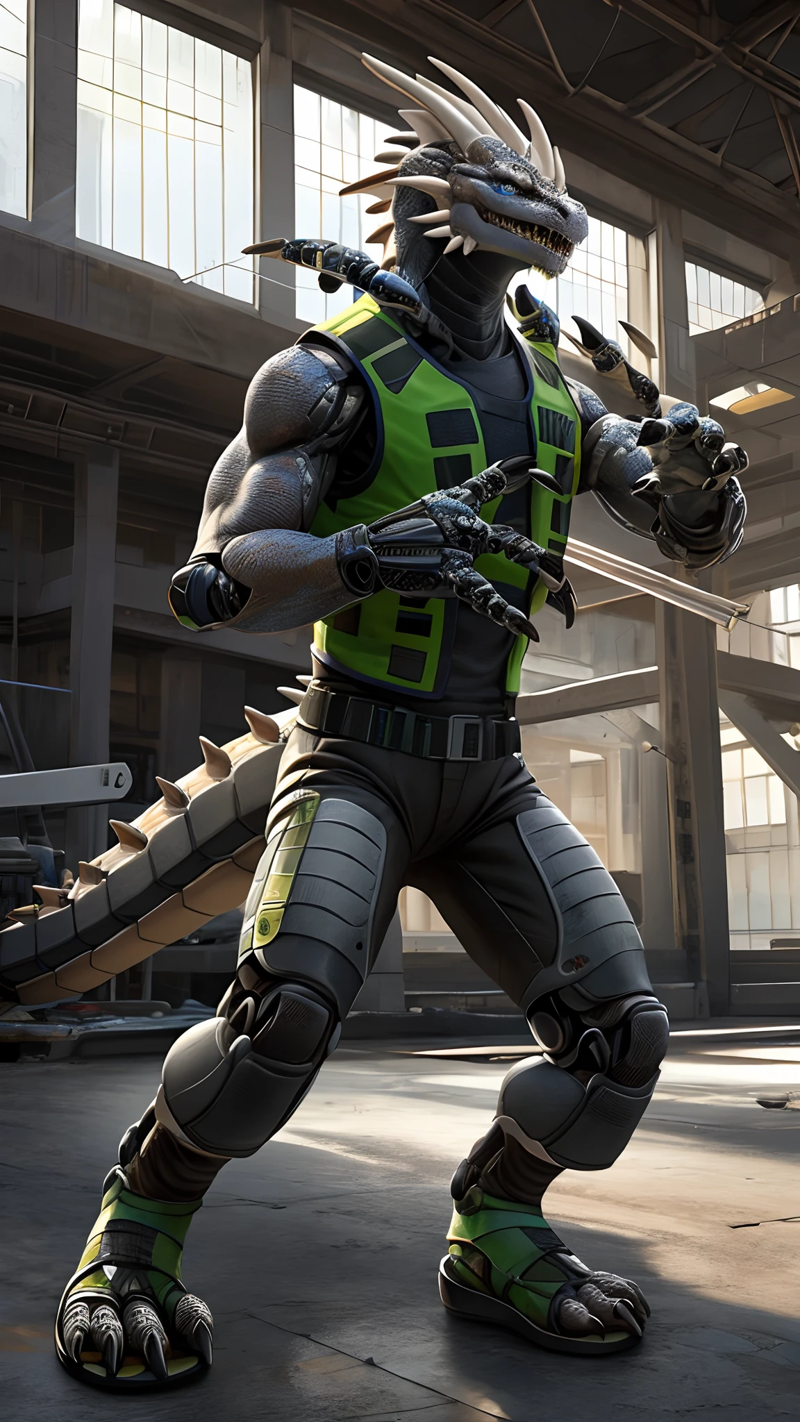 Bionic robot dragon，female，Gilet blanc，white  panties，sandals，Fight indoors，HD graphics，Detailed and realistic，high detal，high qulity，photo-realistic，photorealistic eye，Detailed paws，Clear eyes，Masterpiece artwork，Five-fingered hands