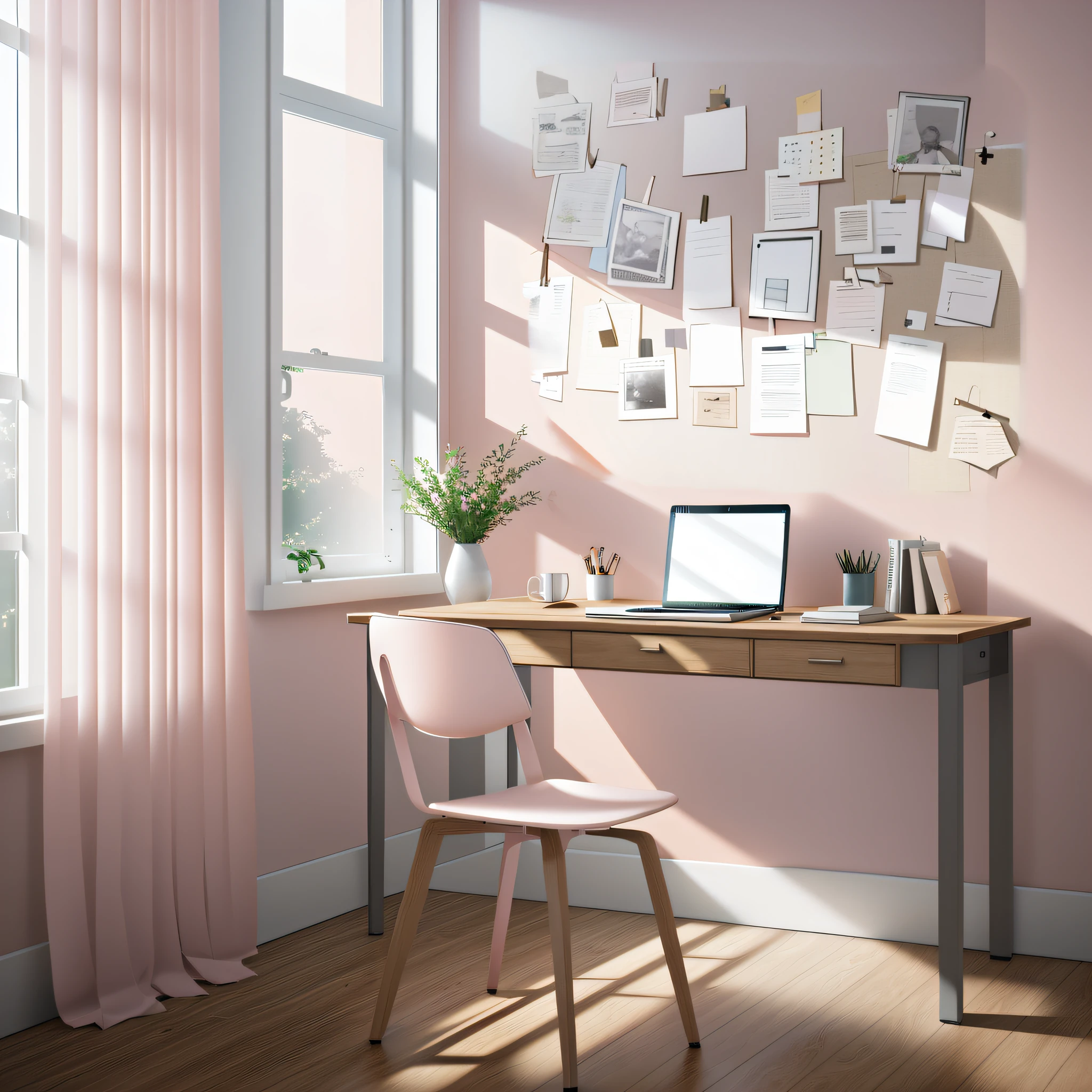 Dark shelves with books and black white frames, small corkboard with post-it