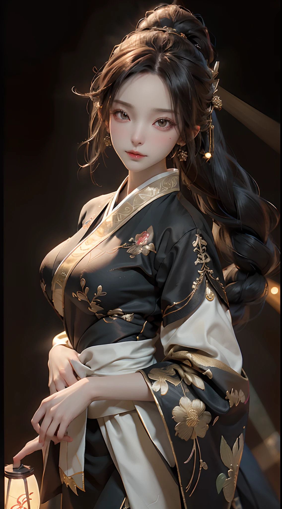 best quality, masterpiece, high resolution, 1girl,blush,(seductive smile: 0.8),star-shaped pupils,long black hair, china hanfu,hair ornament,necklace,jewelry,cute face,upon_body, tyndall effect,photorealistic, dark studio, rim lighting, two tone lighting, (highly detailed skin: 1.2), 8k uhd, dslr, soft lighting, high quality, volumetric lighting, sincere, Photography, high resolution, 4k, 8k, Bokeh