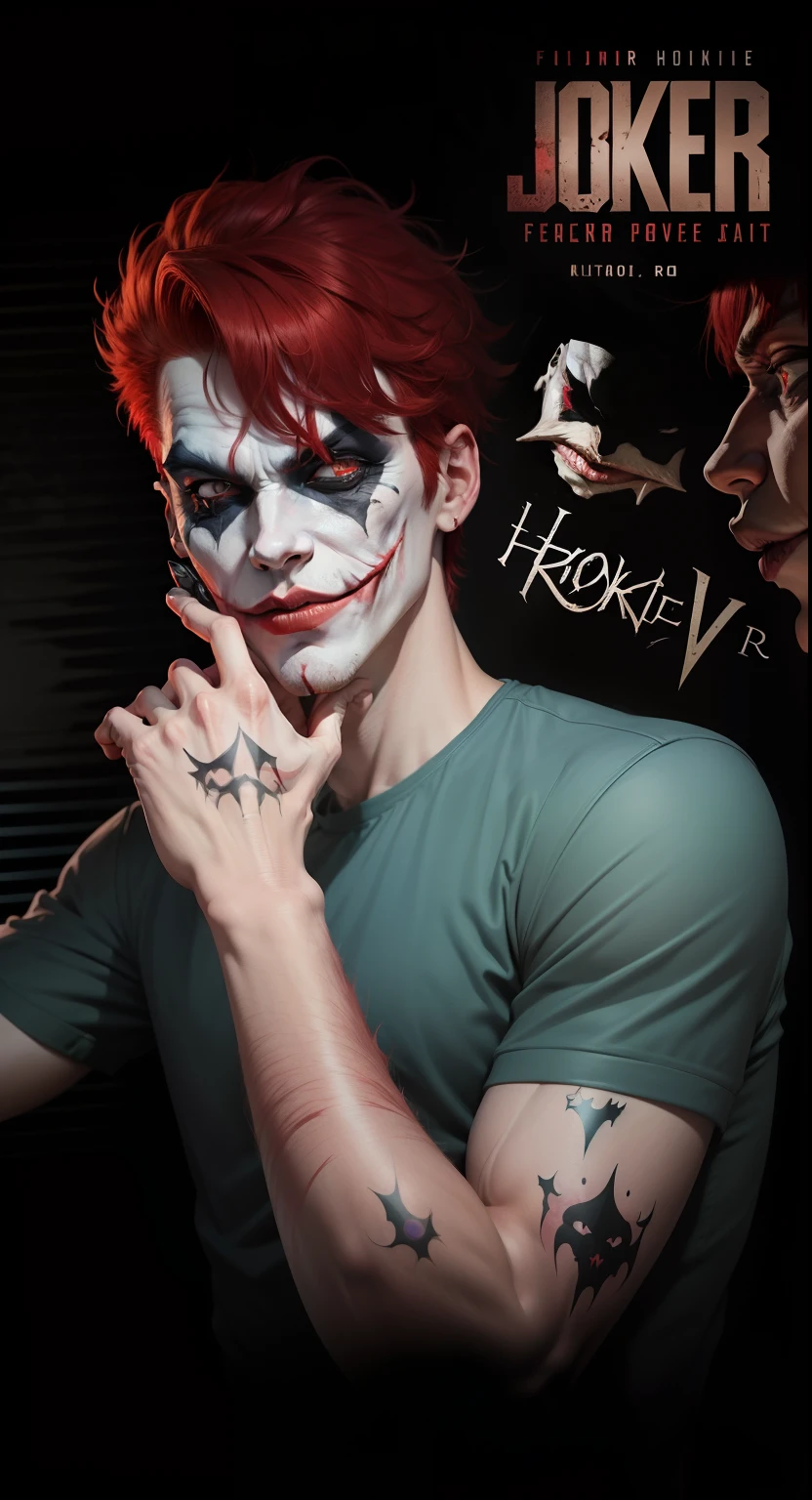 Joker face with Boy Red Hair Futuristic Monster Background realist, ultra high Quality HD