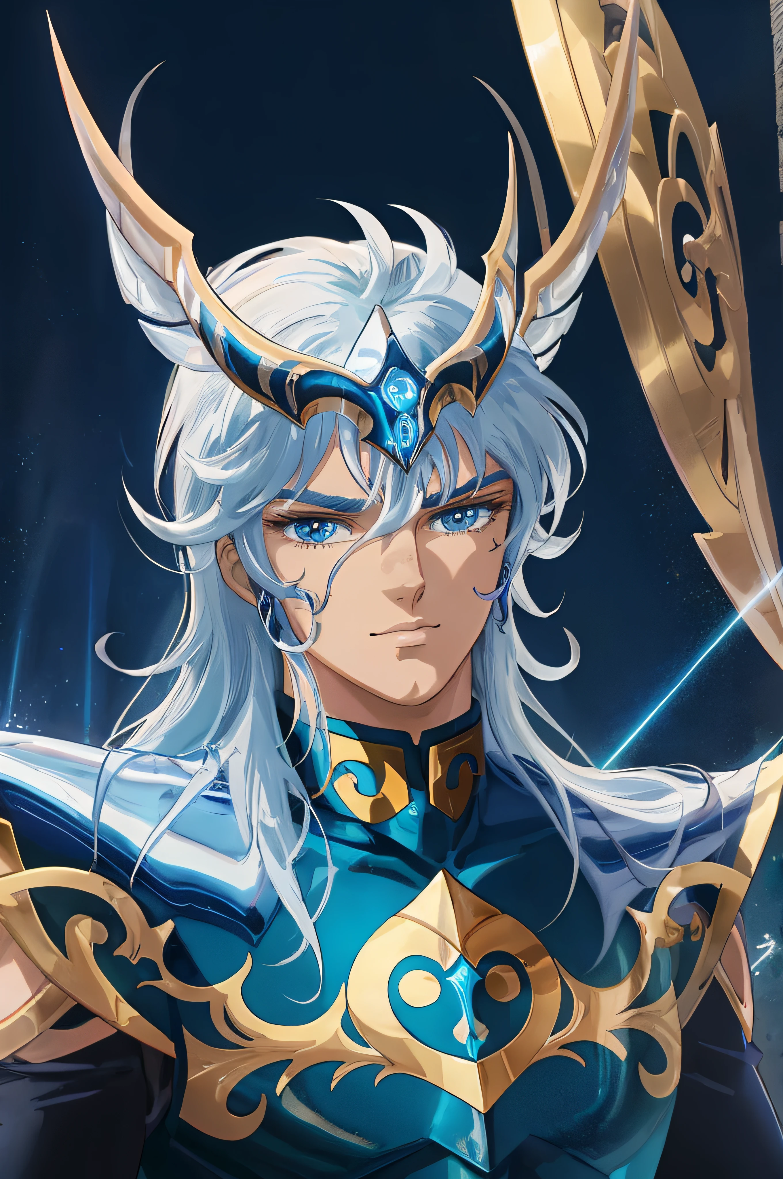 male details, arafed man in a blue and silver outfit, knights of zodiac man, artgerm jsc, godrays digital painting, portrait knights of zodiac boy, rossdraws global illumination, extremely detailed artgerm, mystical atlantean valkyrie, unreal engine render saint seiya, full portrait of magical knight, saint seiya