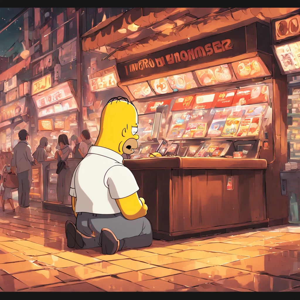 Homer Simpson sits at the cash register,Distribute advertising flyers to promote your own store,The Simpsons, homer simpson