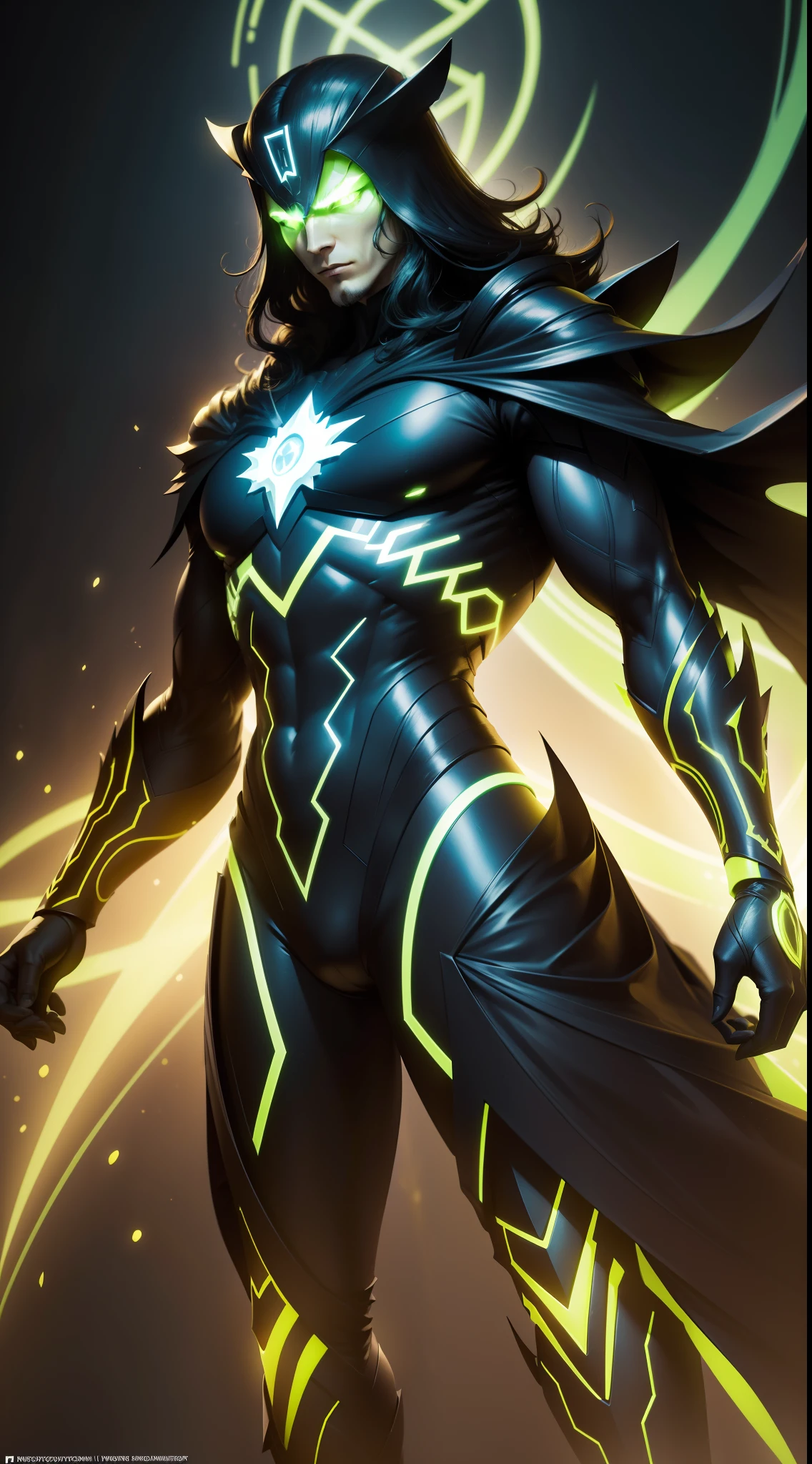 NFT 2 - "Luminous Savant":
Develop an NFT of a scholarly superhero emitting a bright yellow and black light. The figure is intricately detailed, with metallic features and technological elements that emphasize their pursuit of knowledge. The hero's focused expression and luminescent reflections should convey an aura of wisdom and discernment.