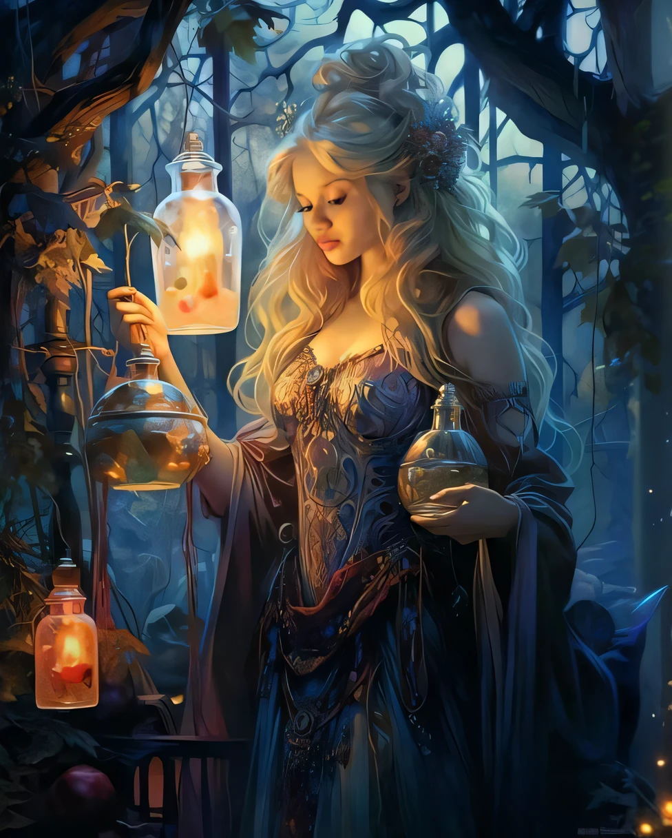 uma mulher em um vestido segurando uma lanterna em uma floresta, bela arte de fantasia, pintura de fantasia bonita, arte de fantasia detalhada, fantasy oil, fantasy gorgeous lighting, pintura de fantasia realista, arte de fantasia muito bonita, arte de fantasia realista, arte de fantasia, linda donzela fantasia, arte estilo fantasia, breathtaking fantasy art, feiticeira bonita, bela feiticeira faery, mulher da fantasia