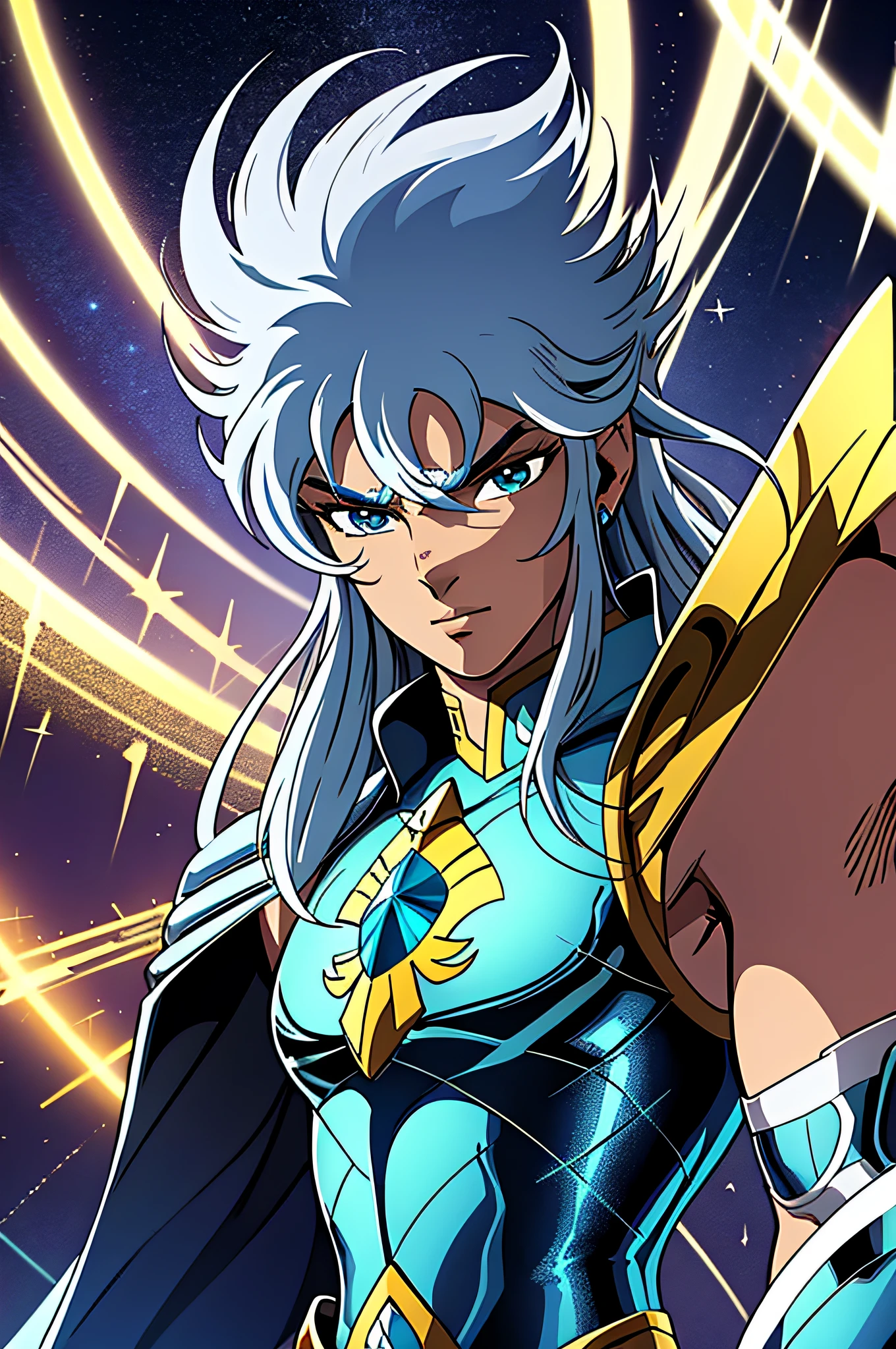 male details, arafed man in a blue and silver outfit, knights of zodiac man, artgerm jsc, godrays digital painting, portrait knights of zodiac boy, rossdraws global illumination, extremely detailed artgerm, mystical atlantean valkyrie, unreal engine render saint seiya, full portrait of magical knight, saint seiya