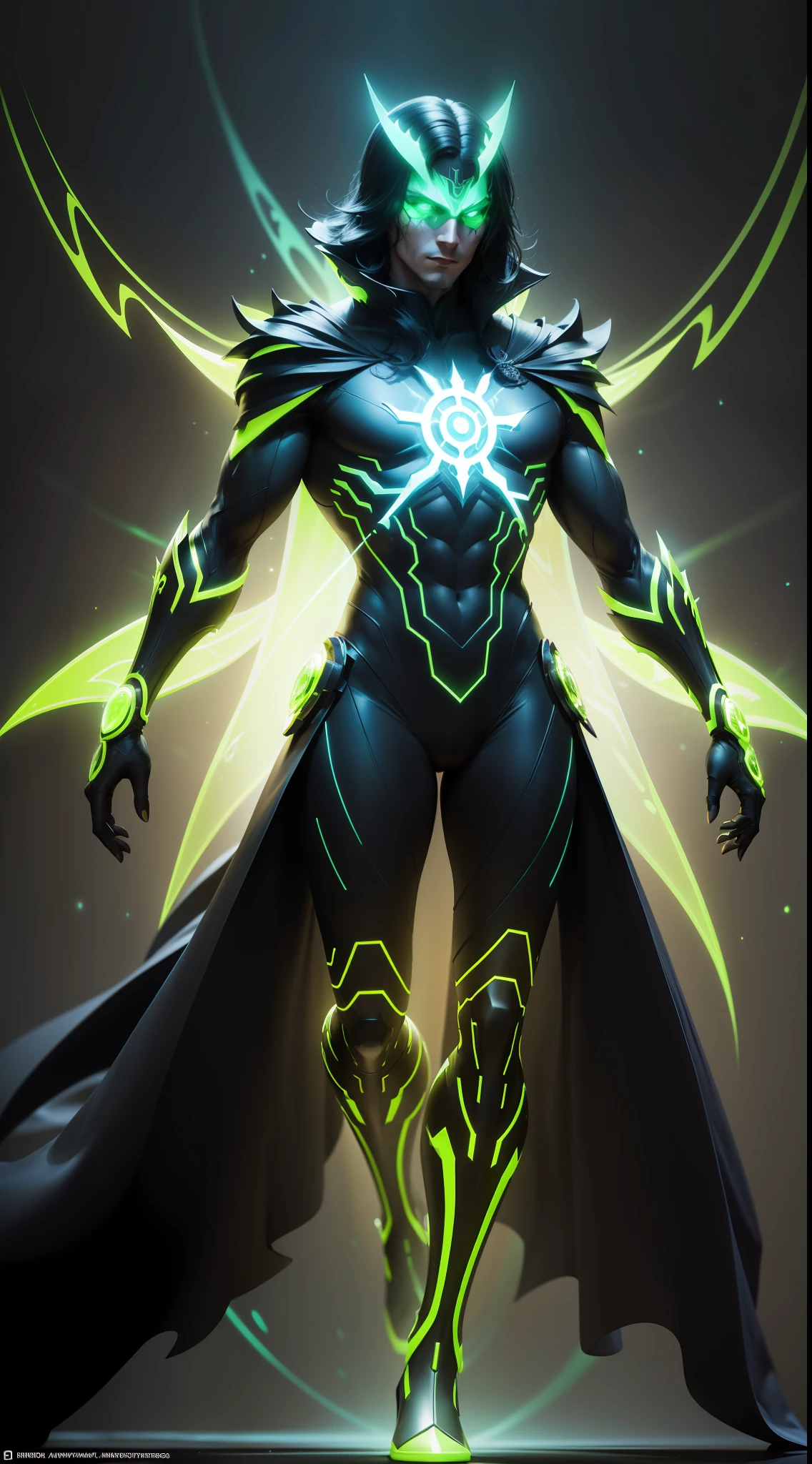 NFT 2 - "Luminous Savant":
Develop an NFT of a scholarly superhero emitting a bright yellow and black light. The figure is intricately detailed, with metallic features and technological elements that emphasize their pursuit of knowledge. The hero's focused expression and luminescent reflections should convey an aura of wisdom and discernment.