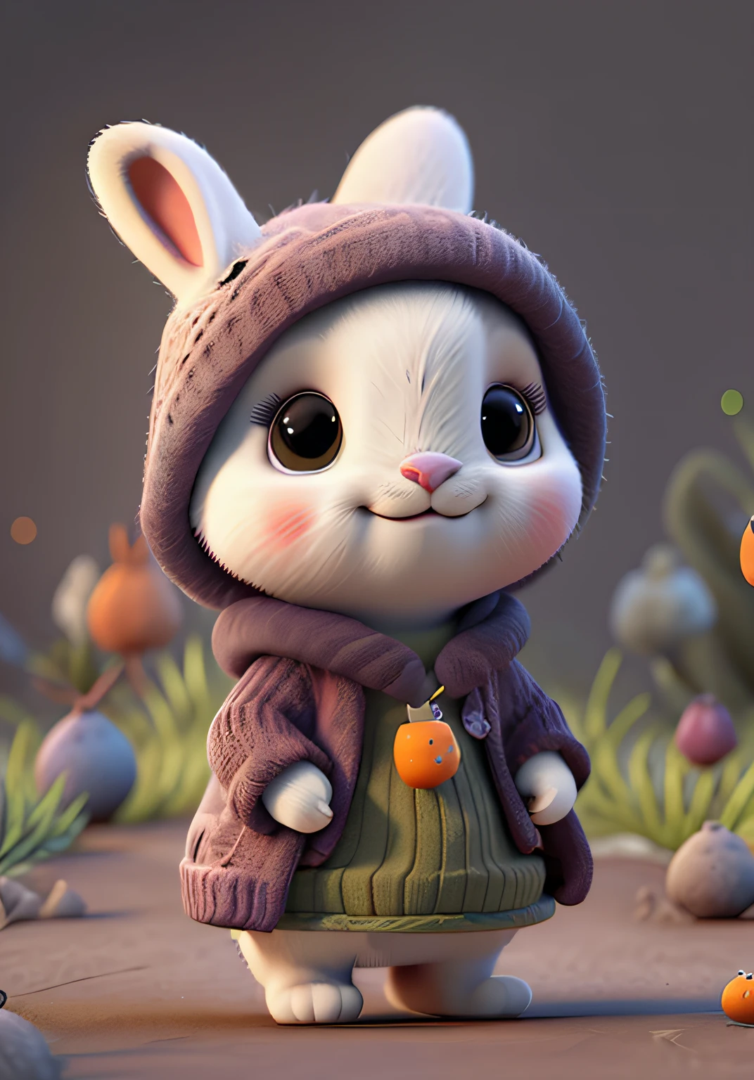 bunny, blur, bunny, carrot, nature, no_humans, depth of field, to8contrast style, DARK_Glam, wearing DRK_Glam, deep shadows, (dark: 1.4), (8k, RAW photo, best quality, masterpiece: 1.2)