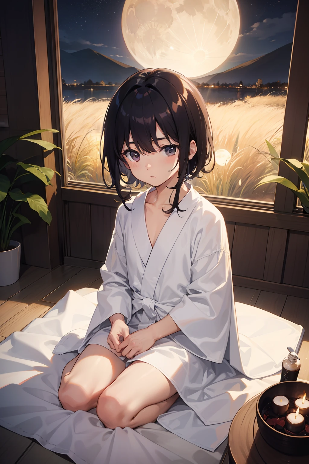 asian human, small tits , stature: 150cm.Shorthair、45 yers old、female pervert、Mouth ajar、Sleepy eyes、barechested、alone
