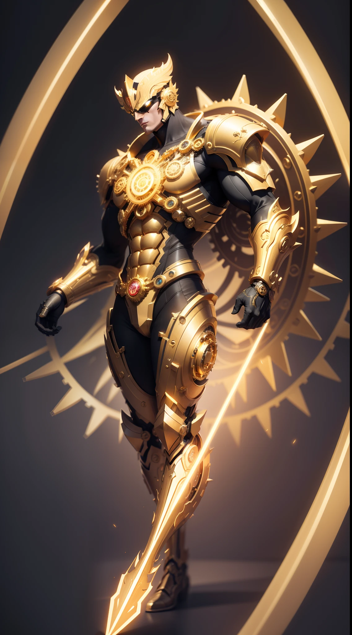 NFT 3 - "Golden Mechanical Genius":
Create an NFT depicting a scholarly superhero with a mechanical appearance and shades of gold and black. Intricate details of gears and circuits should be artistically blended into the hero's form. The representation should suggest the fusion of intellectual brilliance and technological ingenuity.