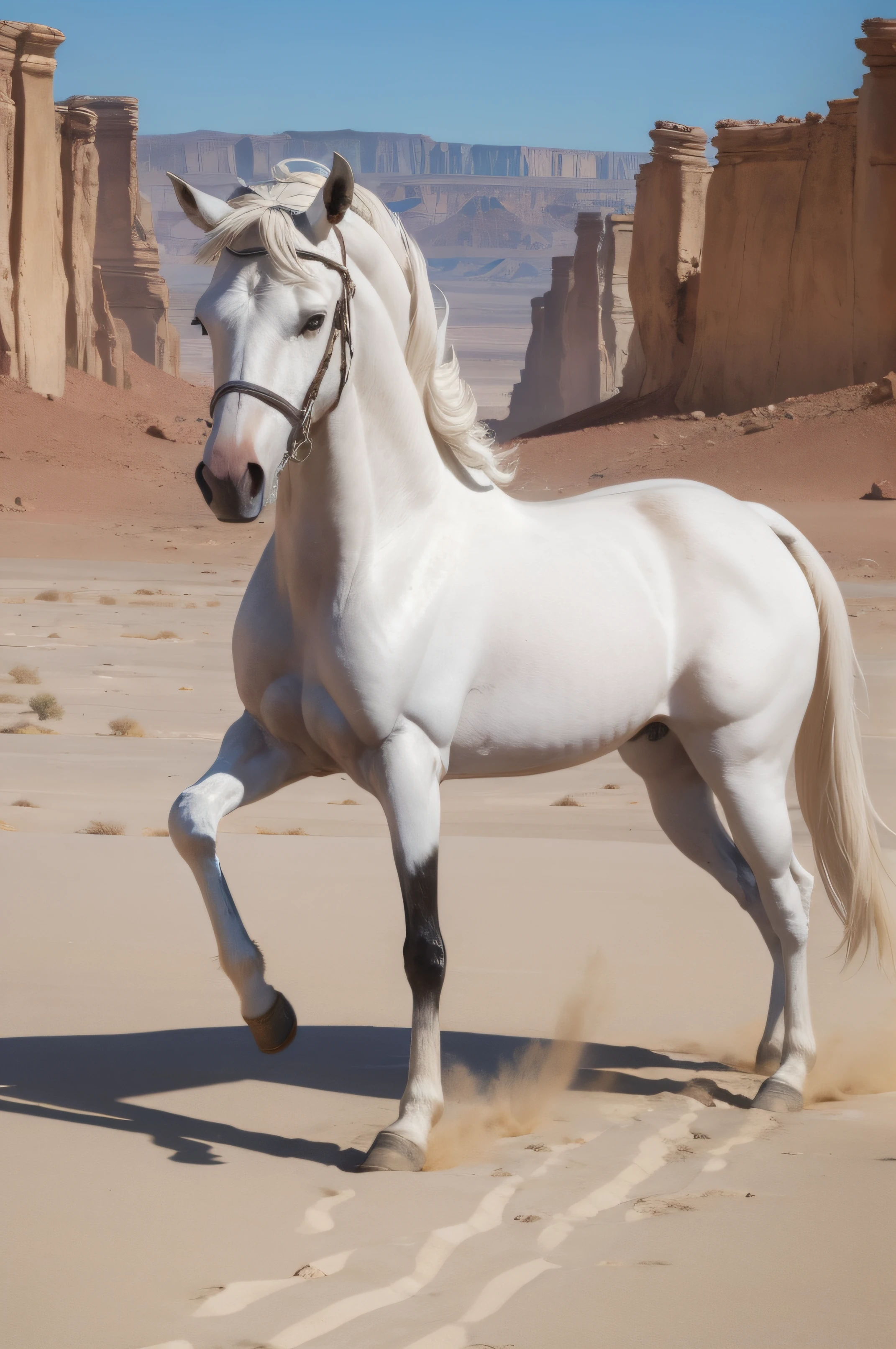 Caballo blanco en desierto