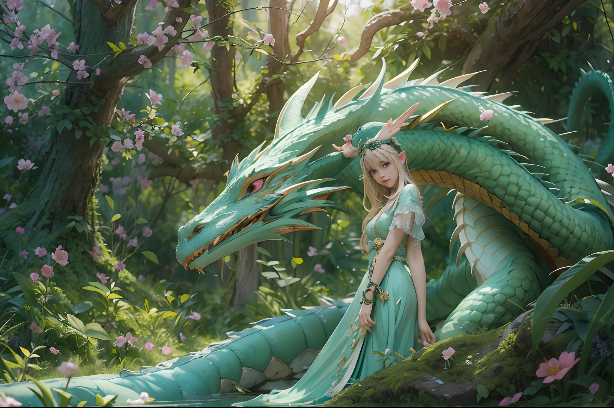Man and Dragon,(1 Chinese Shenlong),(1girll,Mature and beautiful,Nice and delicate face),Fairy style,Realistic and realistic,Detailed portrayal,(The girl sits on the dragon),Dragon Flying,腾云驾雾,