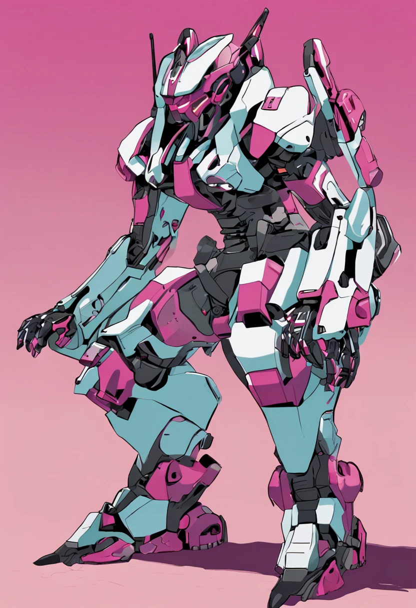 create an image of nesuko from demon slayer in a robotic exoskeleton with large muscles that looks like gundam use the colors of her outfit in the shows and her real head