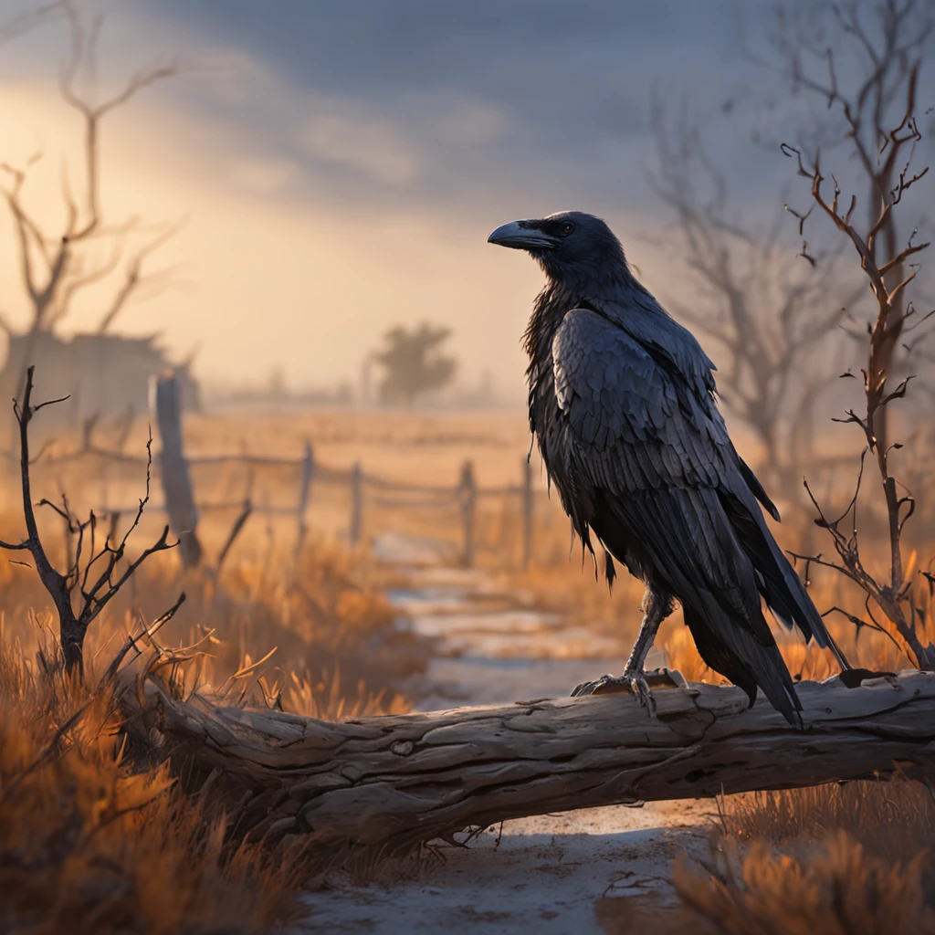 Two crows on a dead tree, A shadow shaped like a walker, Starry night, Thick fog on the ground, Blue light on the horizon, Unreal Engine 5, Cinematic, low angle photography, Motion blur, Depth of field, Dust, Cobblestones and dirt. Splash Art, dripping paint. Perfect color grading. Influenced by Karel Appel and Jeremy Mann, Full of dramatic and threatening scenes, Hyper-detailed, Beautiful, insanely details, Intricate details, editorial photography, shot with a 50mm lens, Depth of field, Tilt Blur, Shutter speed 1/1000, f/22. Lightmaps, Super bright, 2:3
