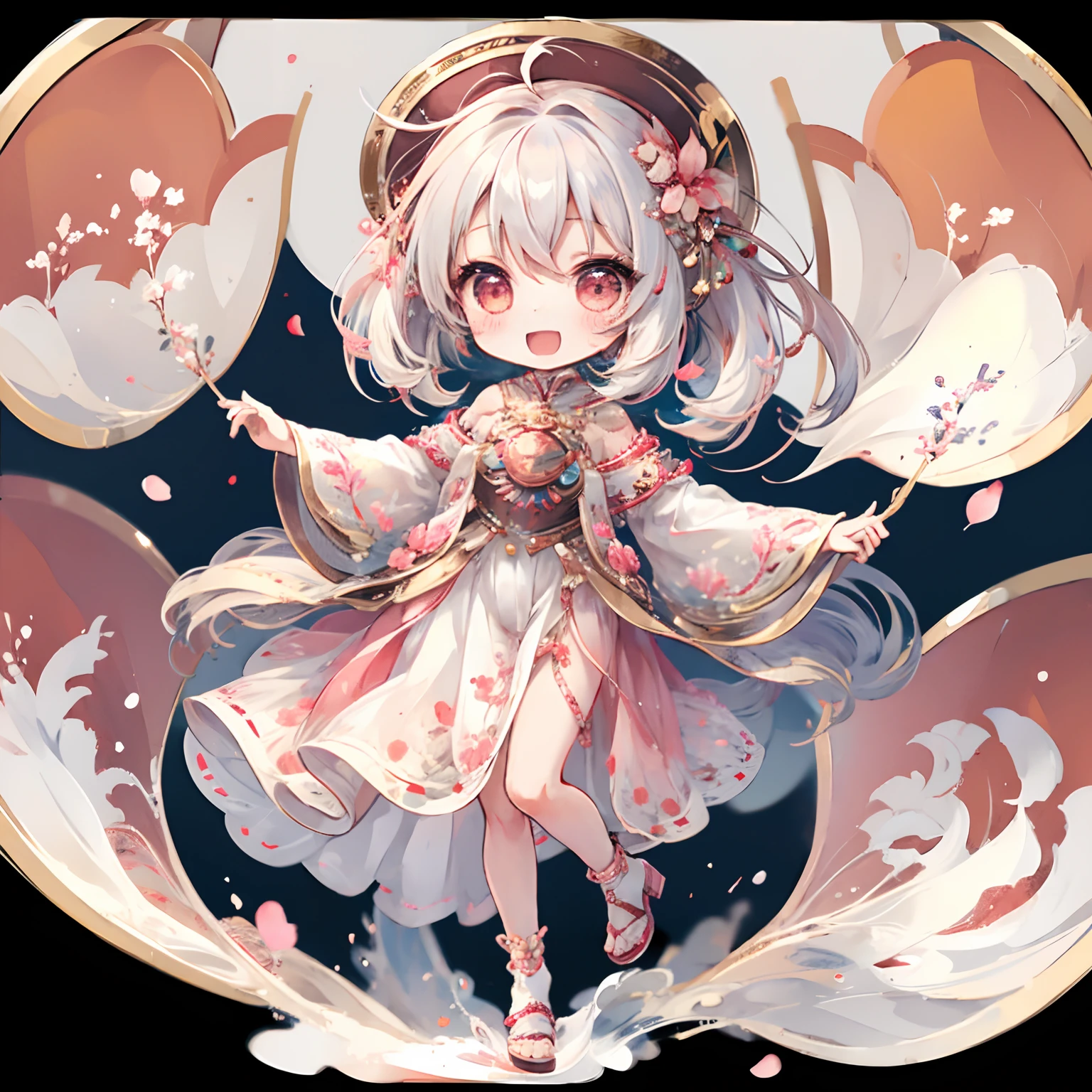 1girl, (chibi:1.3),
full body
looking at viewer, blush, smile, :d, open mouth
girl dancing, white hair,
looking at viewer,