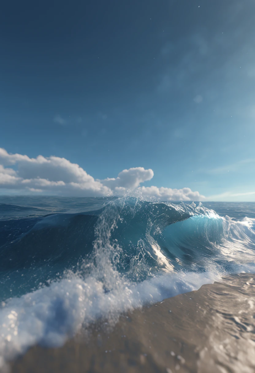 ocean blue color, long shot, rendered in unreal engine 5, realistic, high detailed, ultra quality, dark sky, no human, no creatures, no earth, no rocks, Pacific