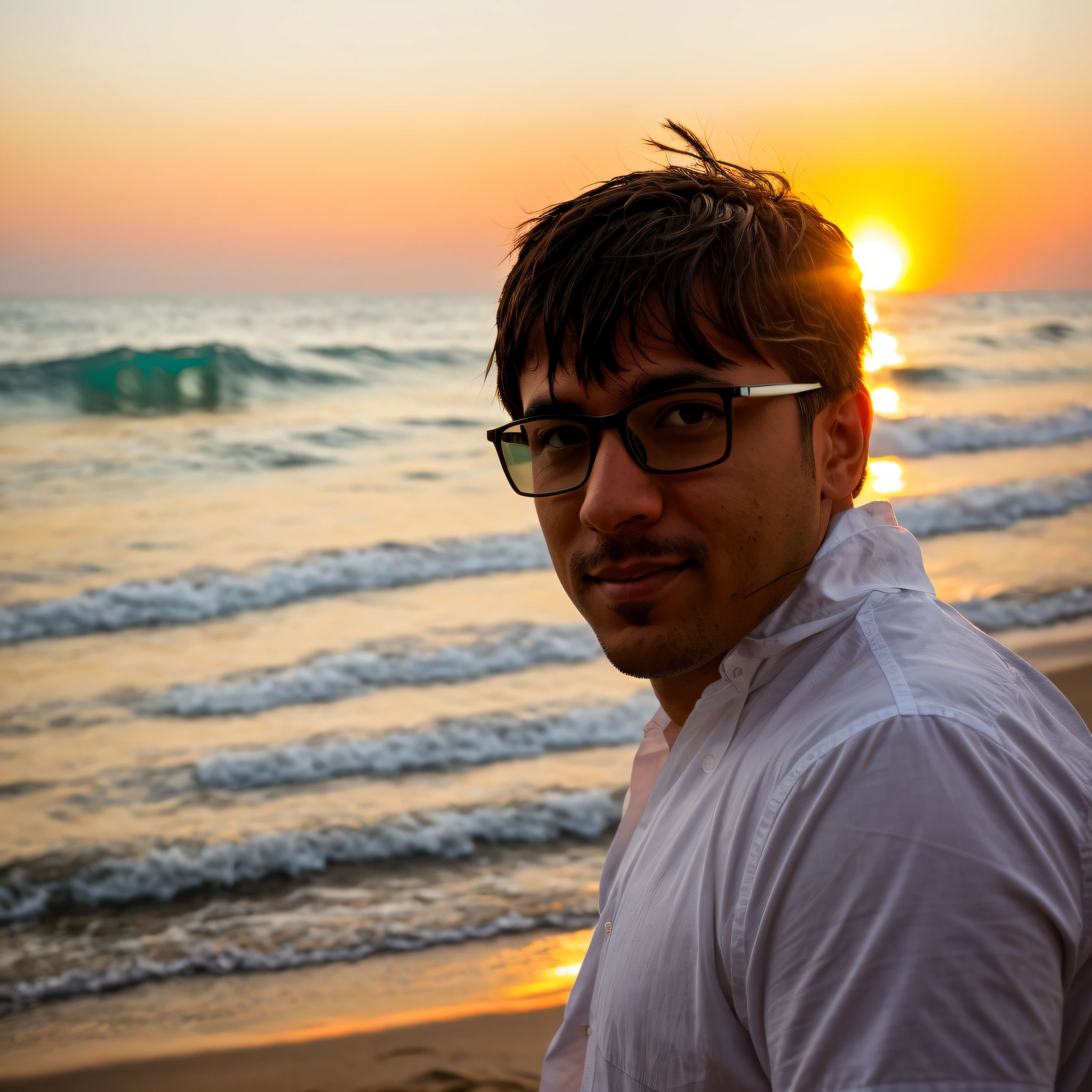 change the background to a beach side sunset, professional photography