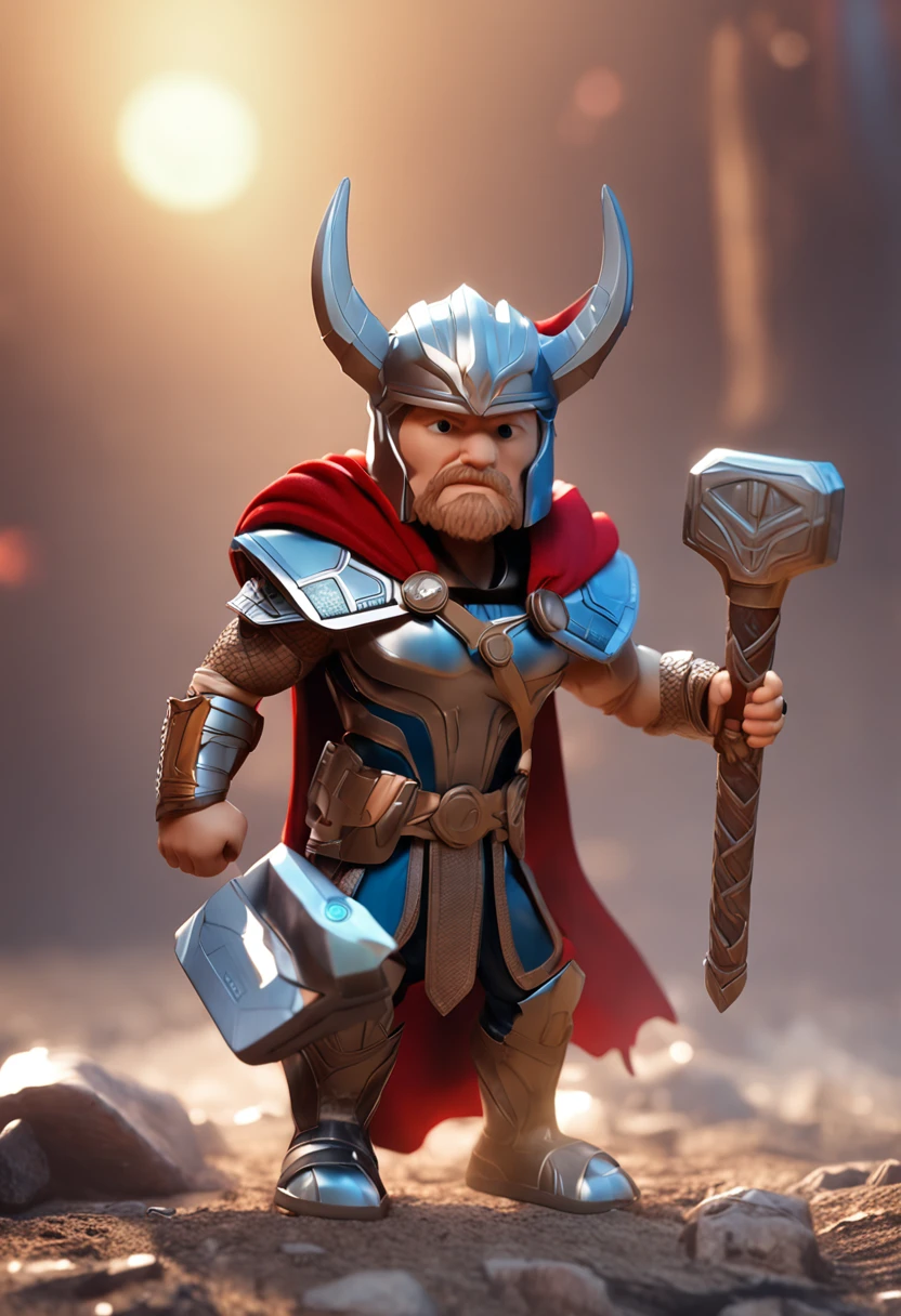 a cartoon thor with a hammer and a cape on, chibi, wojtek fus, as a funko pop!, thor, high detail iconic character, inspired by Johannes Helgeson, epic digital art illustration, as a full body funko pop!, god of thunder, trending on artstationhq, cg art, by Johannes Helgeson, funko pop, funko, trending on artstation hq --ar 2:3