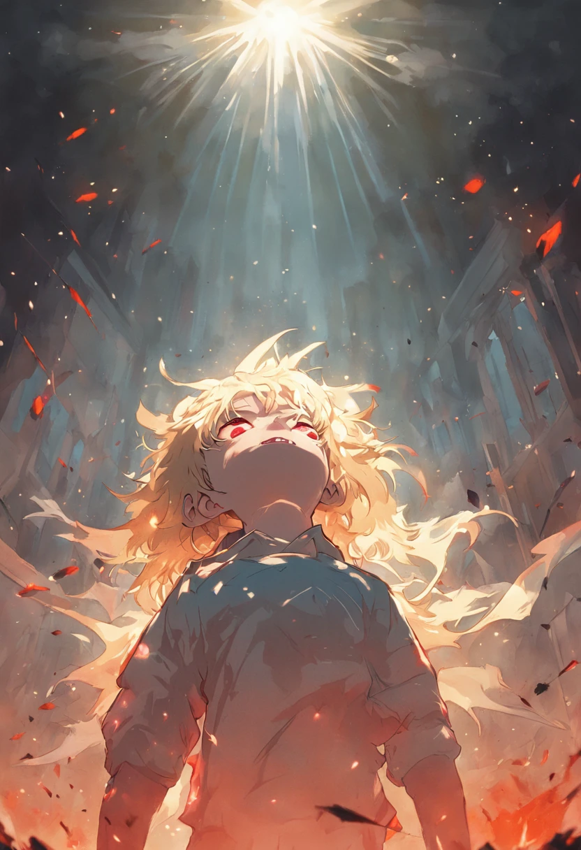 A four-year-old boy was lying on the ground like a dog,dentes pontiagudos,with her mouth open,Cover the sun with your hands,Sunlight shines into the room through the windows,Monster zombies, Man, Disney, Samdoesart, csgo, Scar, arma, concept-art, Rick, portraite of a