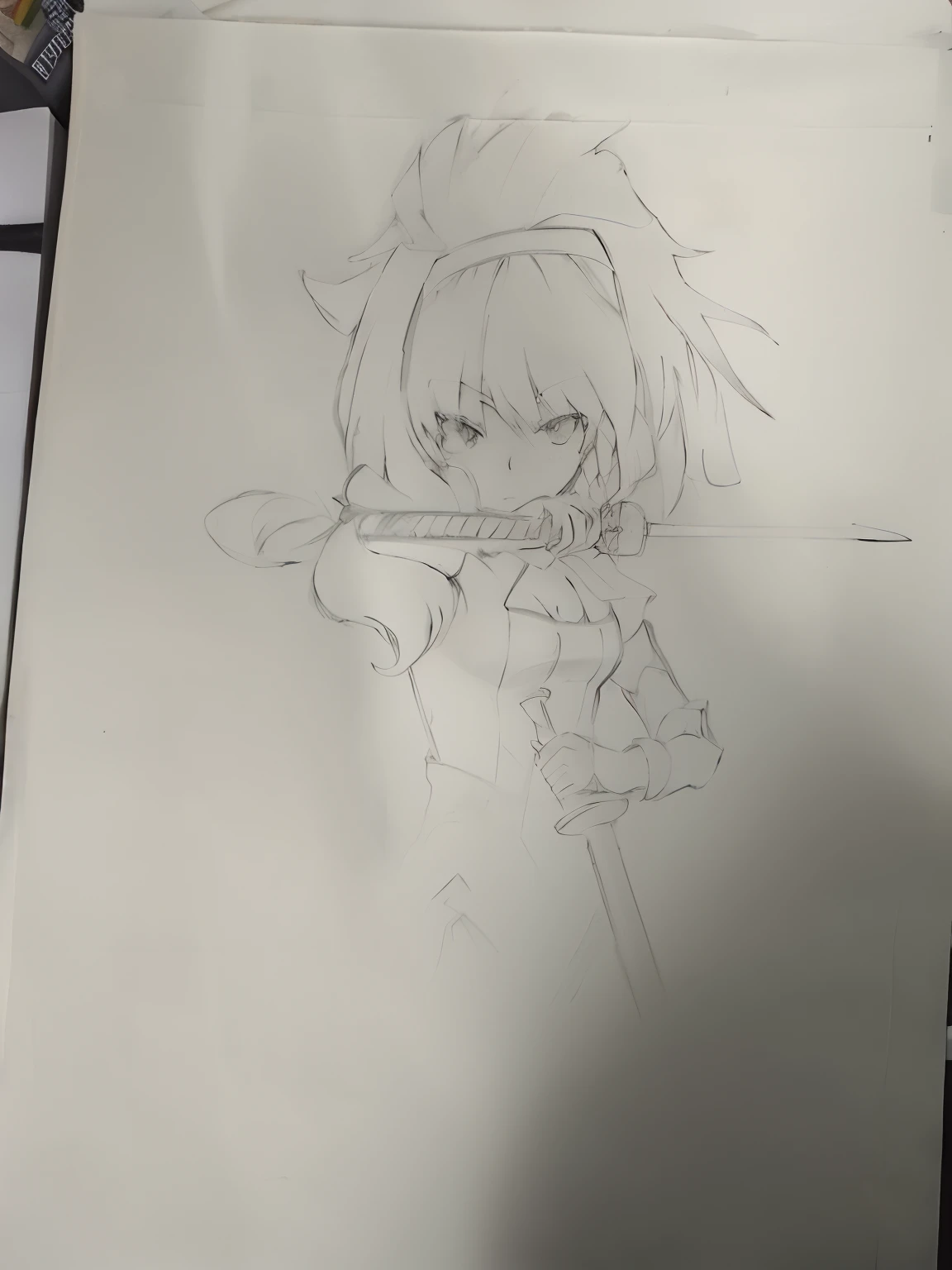 Draw a girl with a sword in her hand, anime sketch, an anime drawing, Anime Paintings, Line sketch!!, anime shading), anime shading, anime style drawing, clean anime outlines, comic drawing, flat anime style shading, Line sketch, manga drawing, no shade, anime moe art style, loose pencil sketch, Line art!!, faded drawing