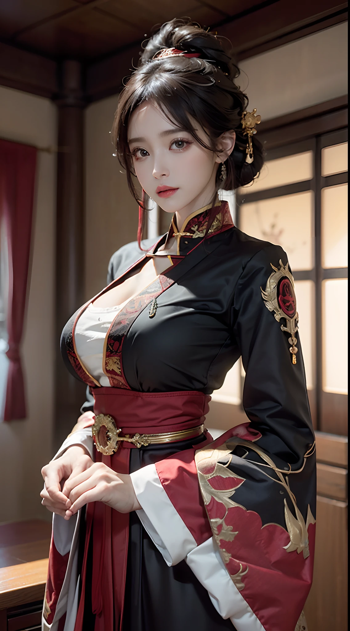 big breasts。Breasts larger than torso。smooth and delicate woman。Sexy hot woman。helmet。pauldron。headgear。Hairpin。Dao crown。Taoist robe。bellyband。Cover。Hairpin。Taoist robe。full-body shot,High heel。Cultivation clothing。Antique Chinese costumes。vintage sexy clothing。Fengguanxiapei。Bundled hair with a golden crown。camel toe。full-body shot。