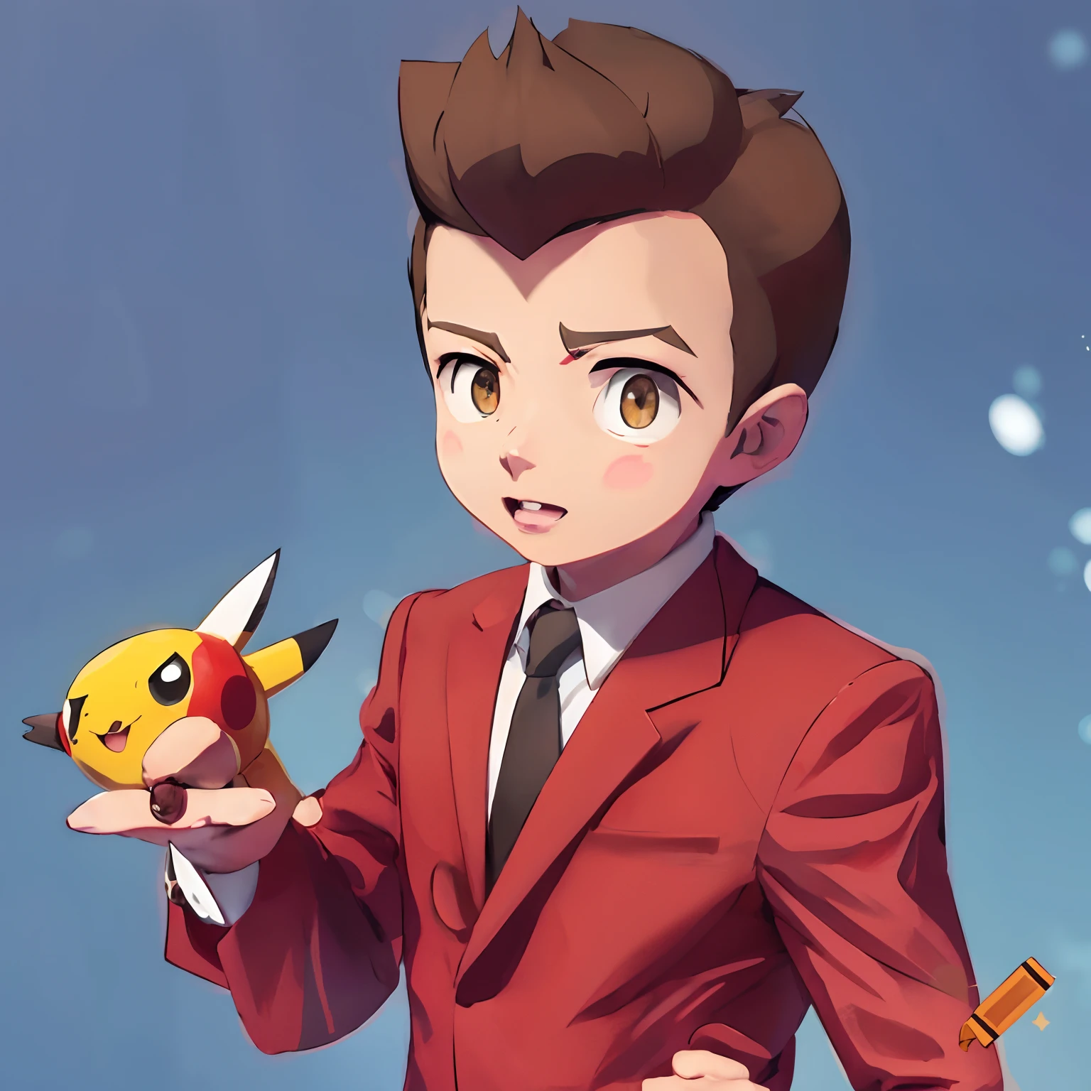 rick astley in a red suit holding a small yellow and red pokemon, pokemon trainer, pikachu as a human, pokemon art style, pokemon anime style, high quality fanart, mika pikazo, official art, pokemon style, ace attorney style, akihiko yoshida!, by Kanbun Master, Fanart ", official fanart, illustration pokemon, megaman as pikachu, official artwork